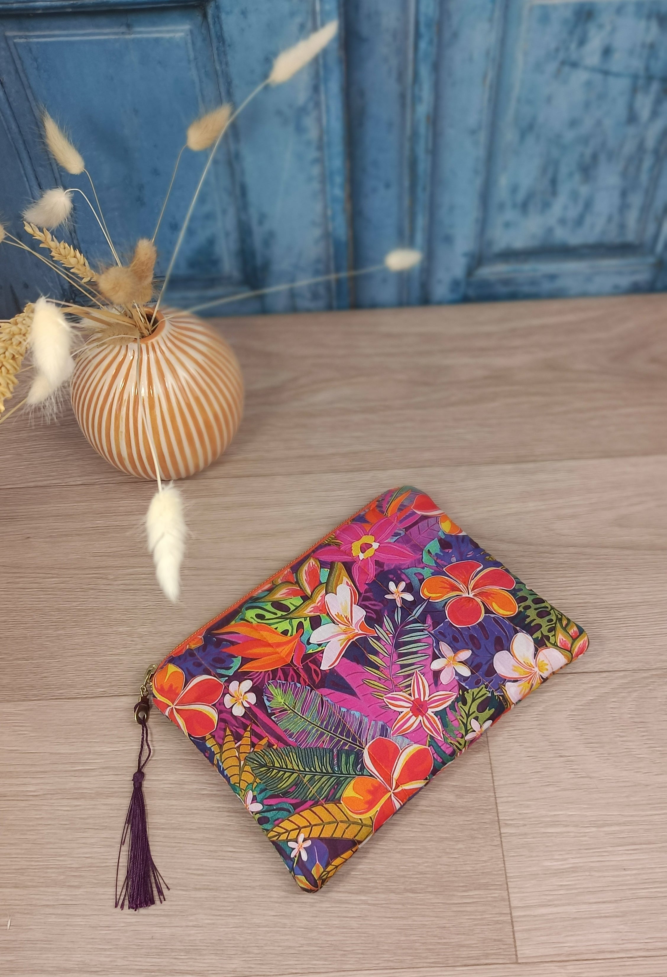 Pochette plate matelassé - BOHO - Tropicale