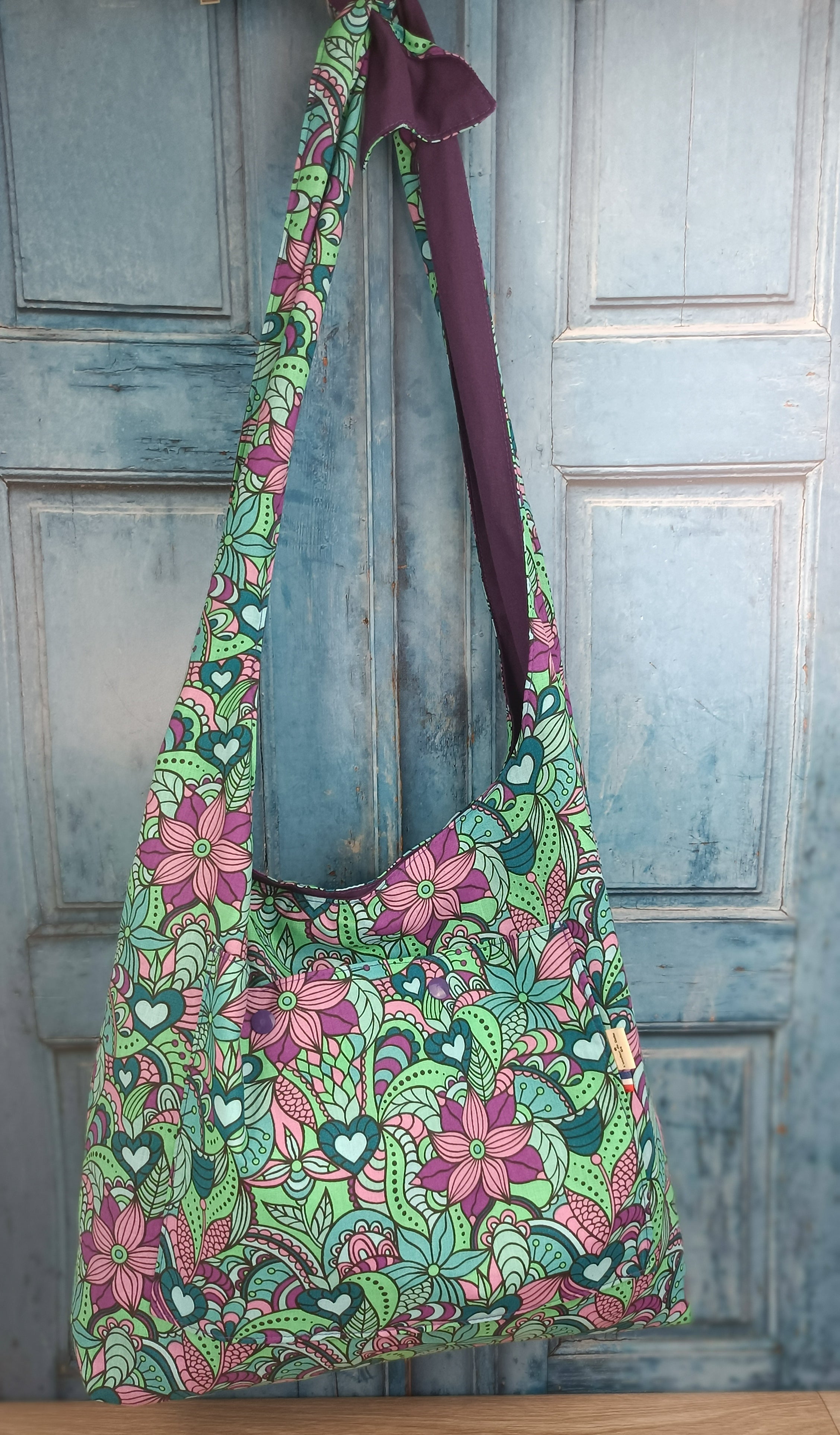 Sac bandoulière - BOHO - Orchidée bleu