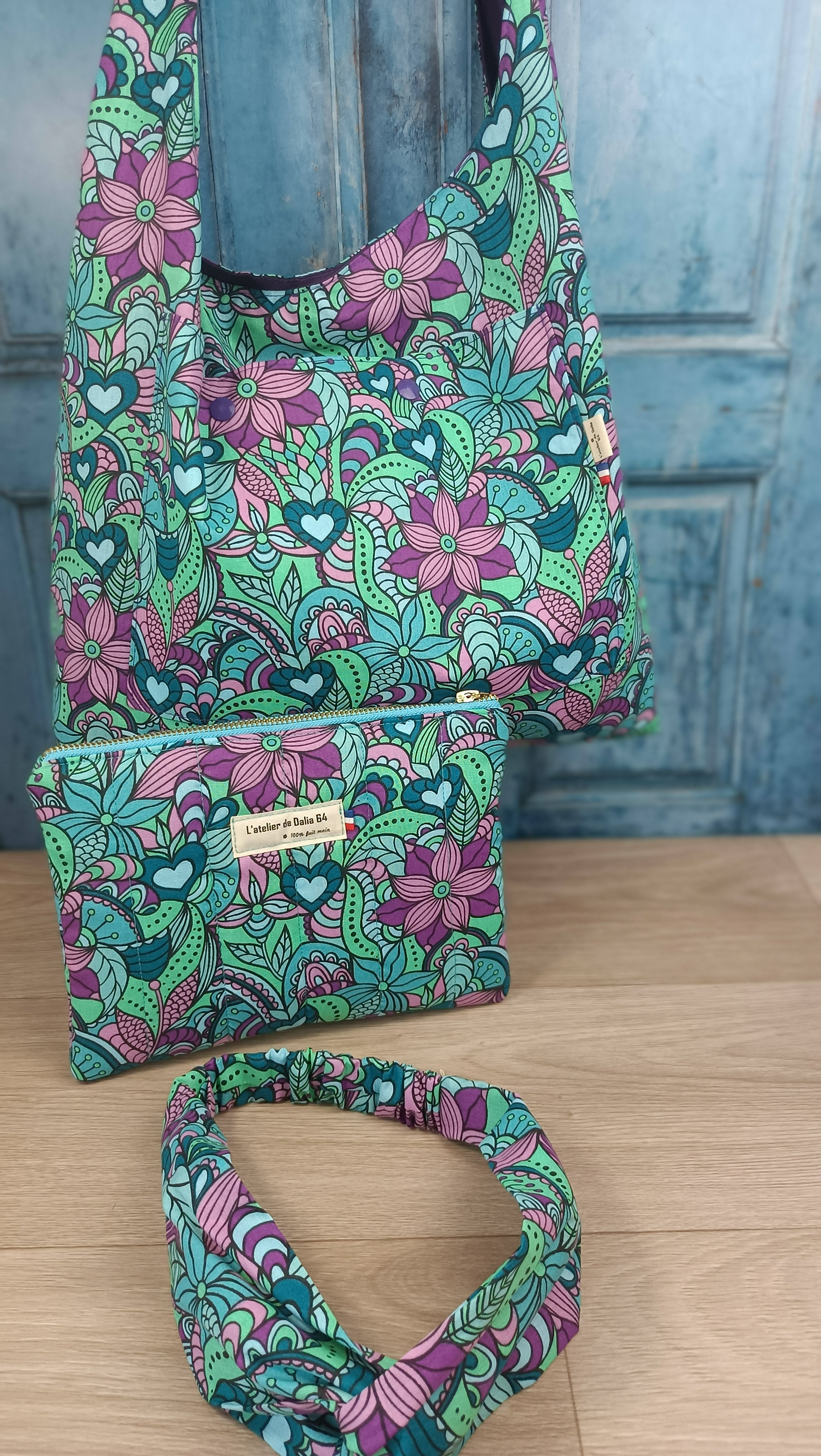 Sac bandoulière - BOHO - Orchidée bleu