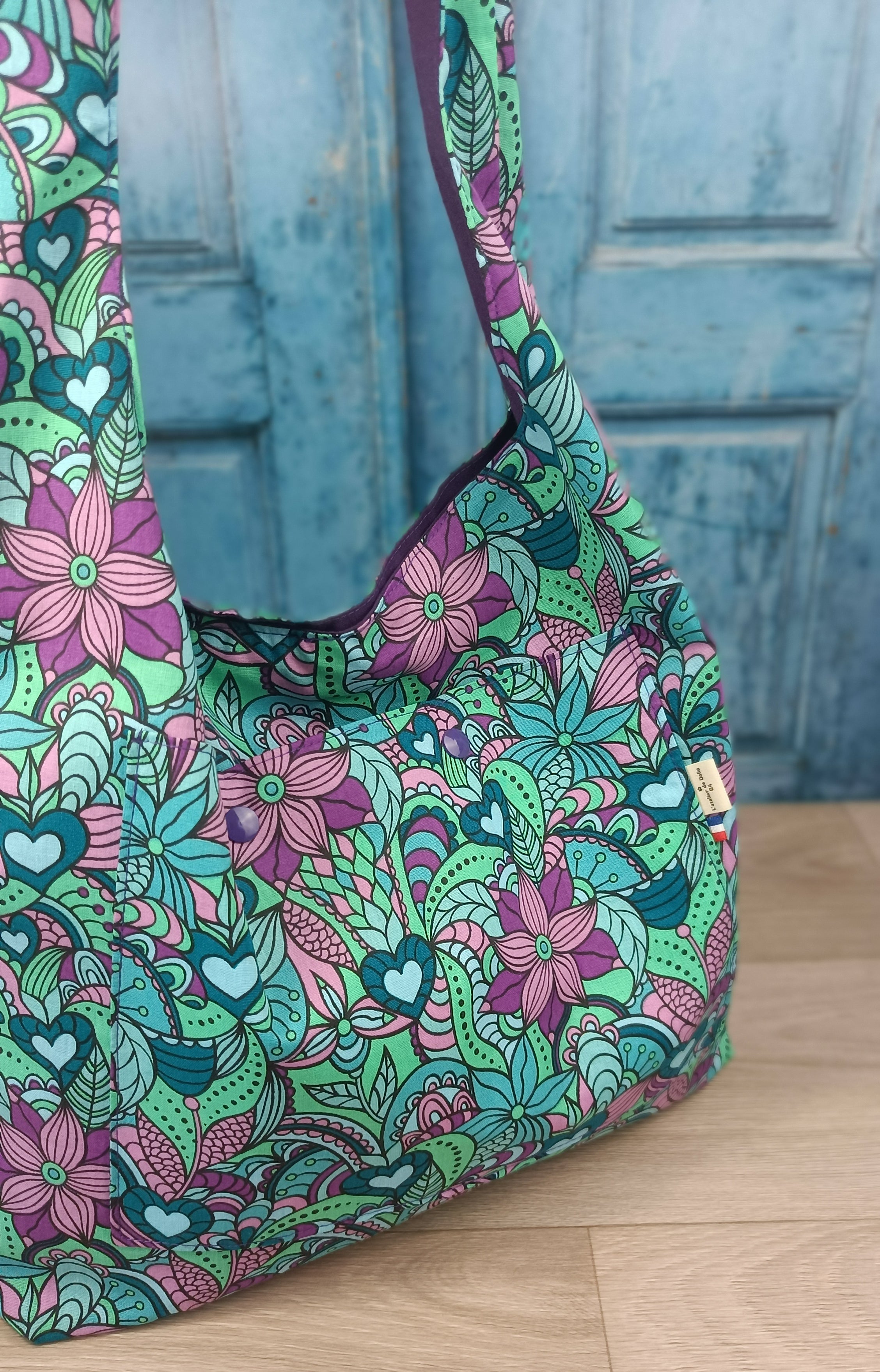 Sac bandoulière - BOHO - Orchidée bleu