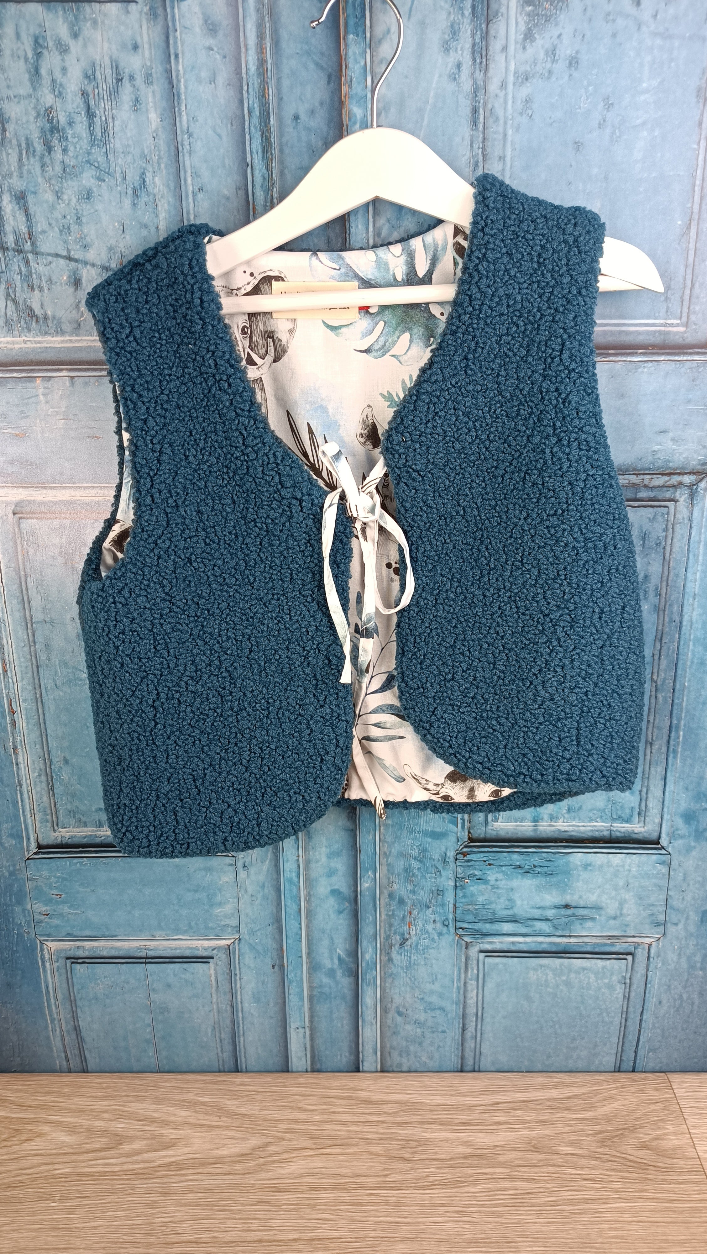 Gilet berger enfant/bébé réversible -Sherpa bleu indicolite - Tropicale bleu