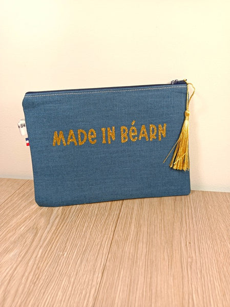 Sac cabas et pochette zippée en lin personnalisée par un flex - Made in Béarn