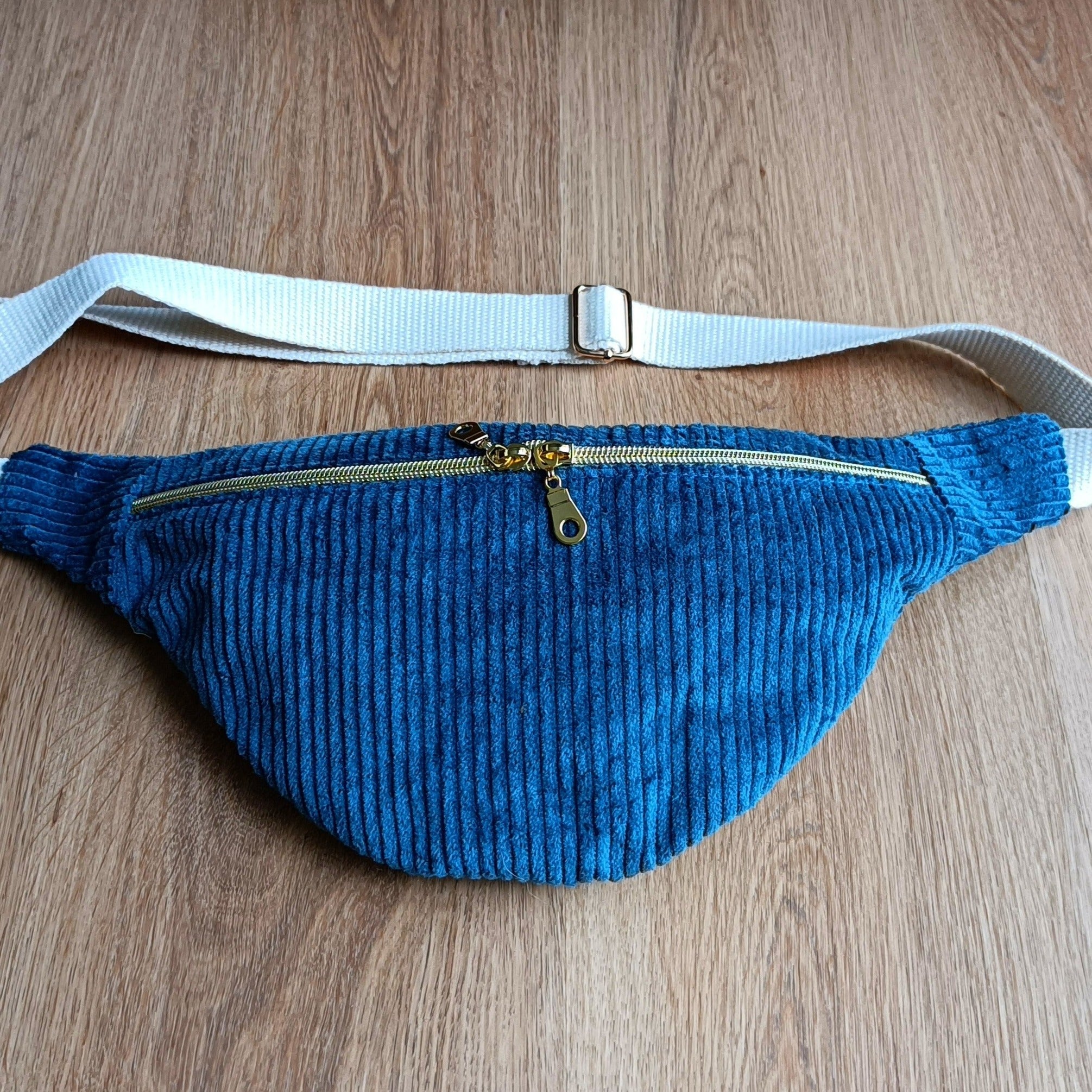 Sac banane - Collection velours côtelé - couleur bleu pétrole
