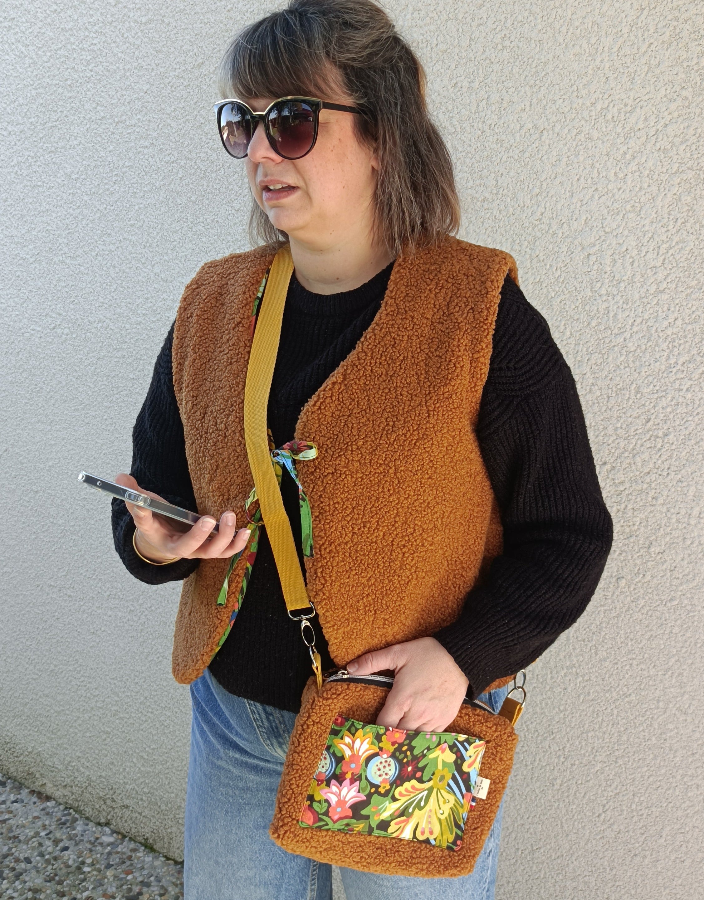 Sac bandoulière réglable sherpa caramel