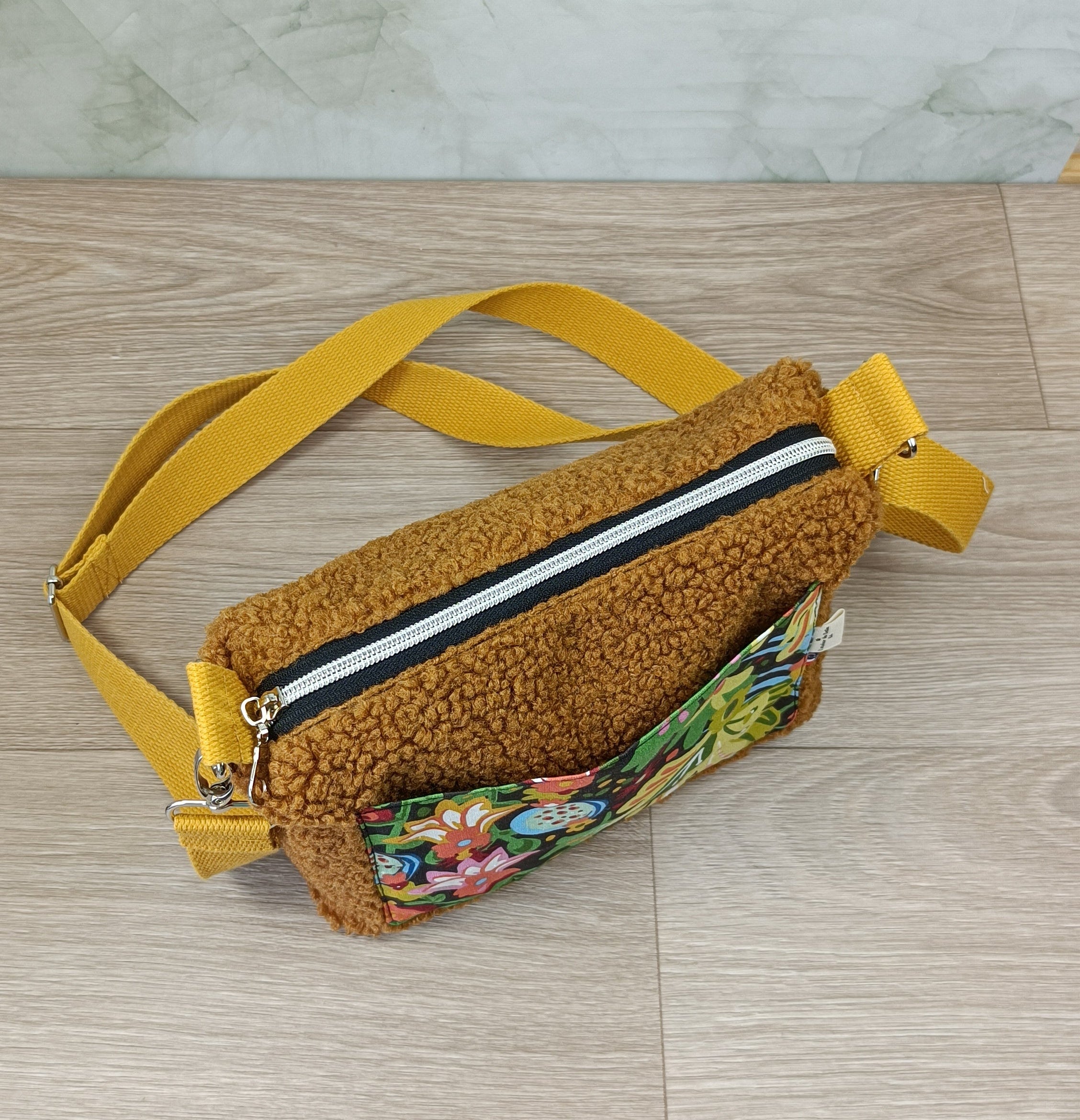 Sac bandoulière réglable sherpa caramel