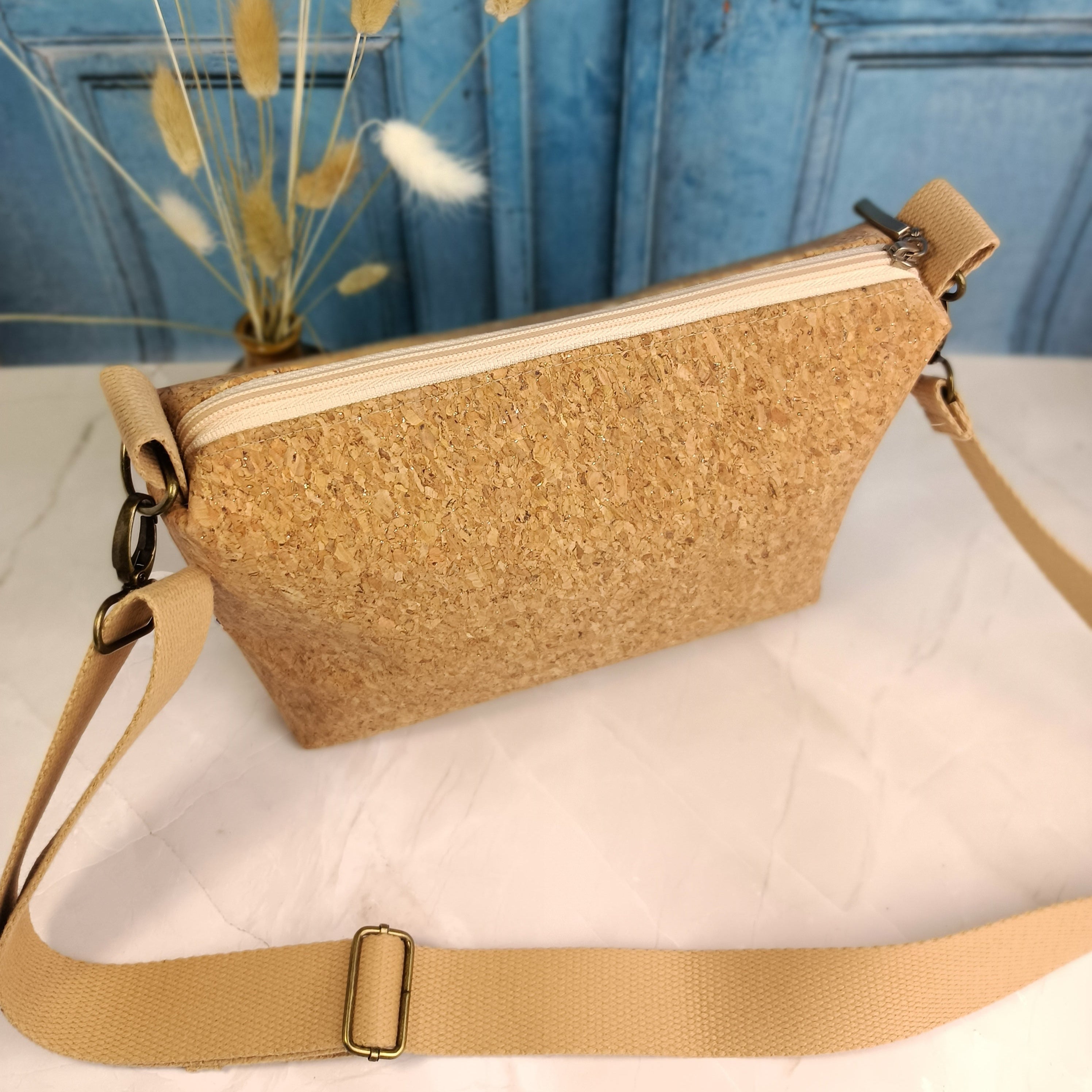 Sac à main bandoulière en liège pailleté