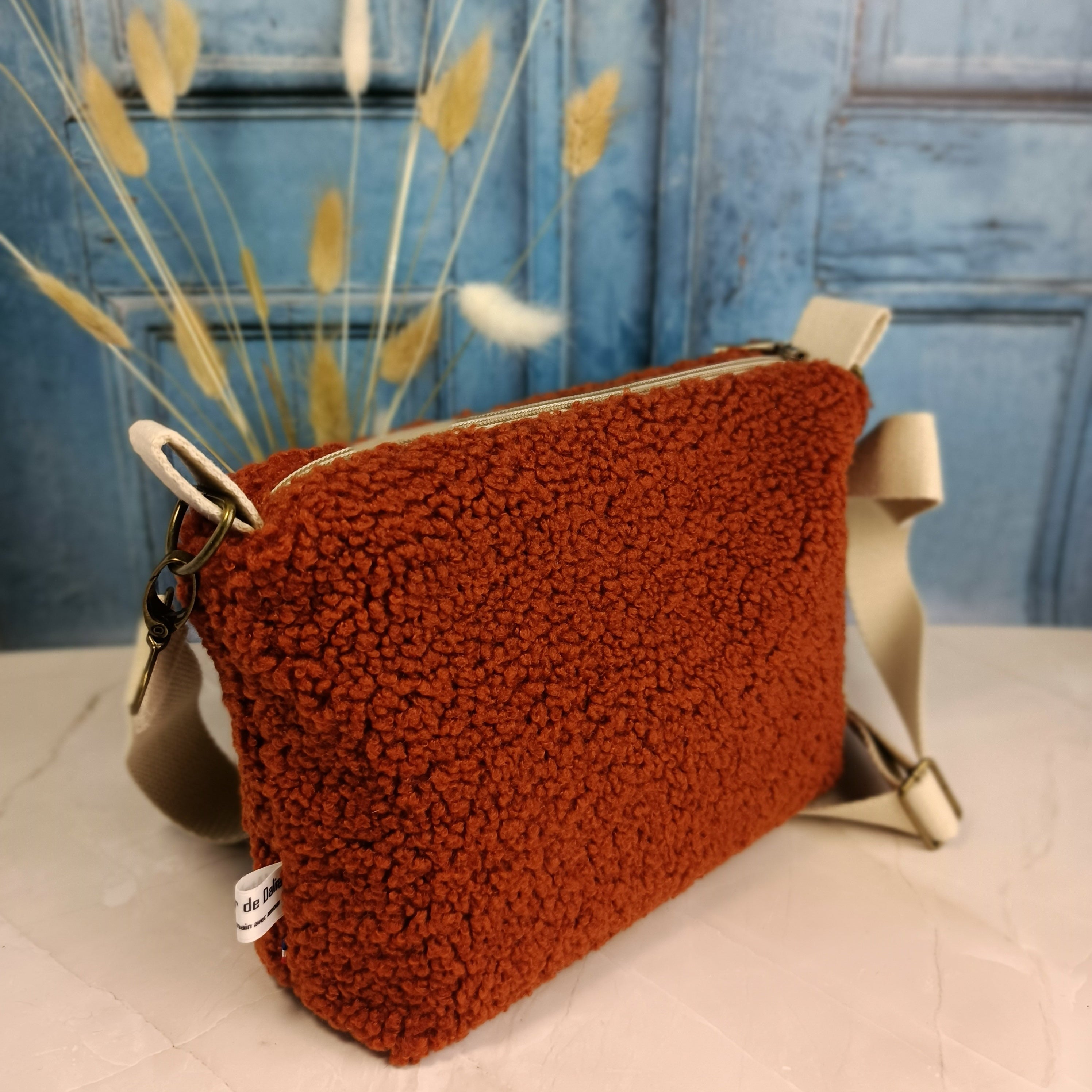 Sac à main bandoulière en sherpa terracotta
