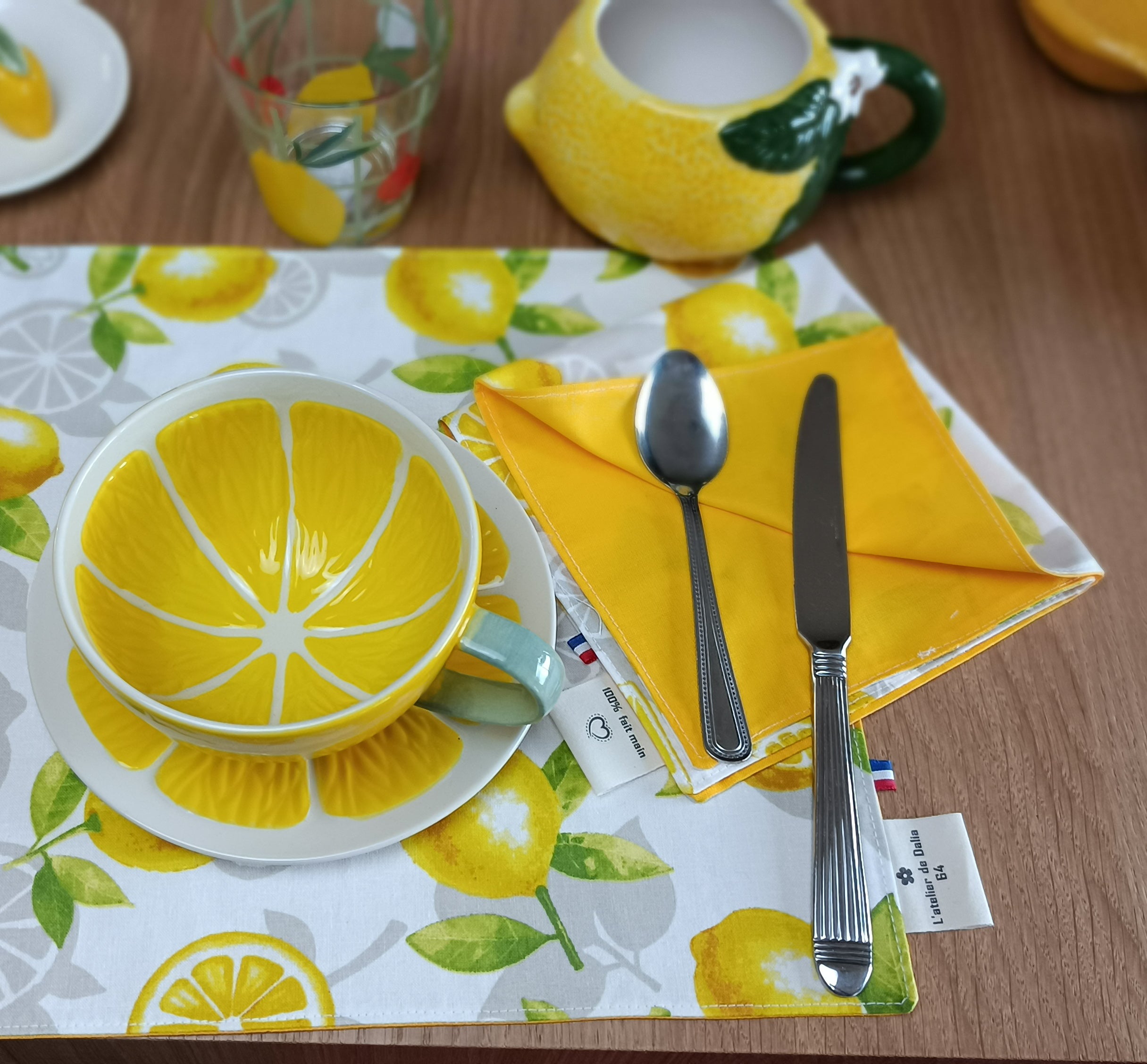 Serviette de table motif citron