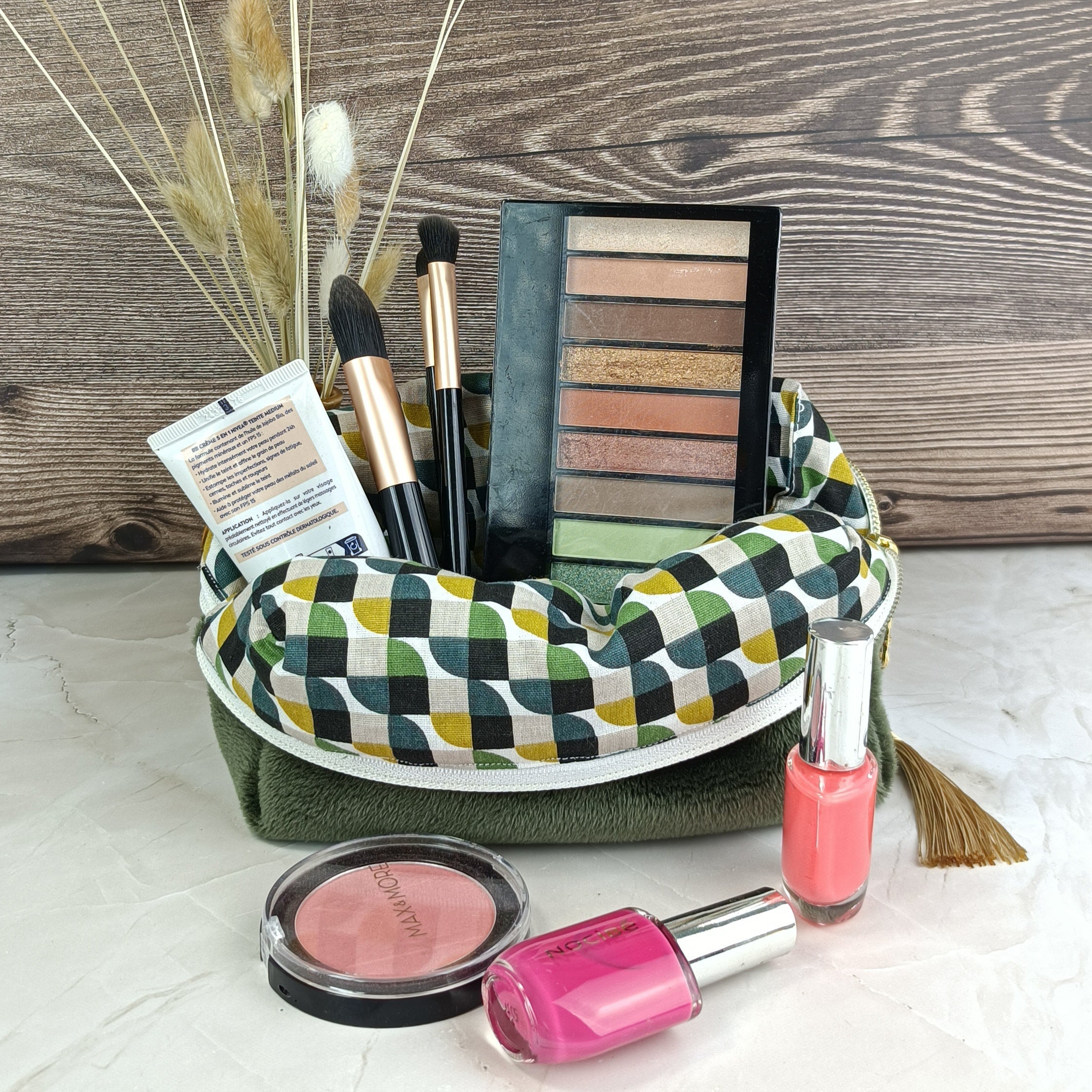 Trousse carrée minky mouse imprimé jopplin vert
