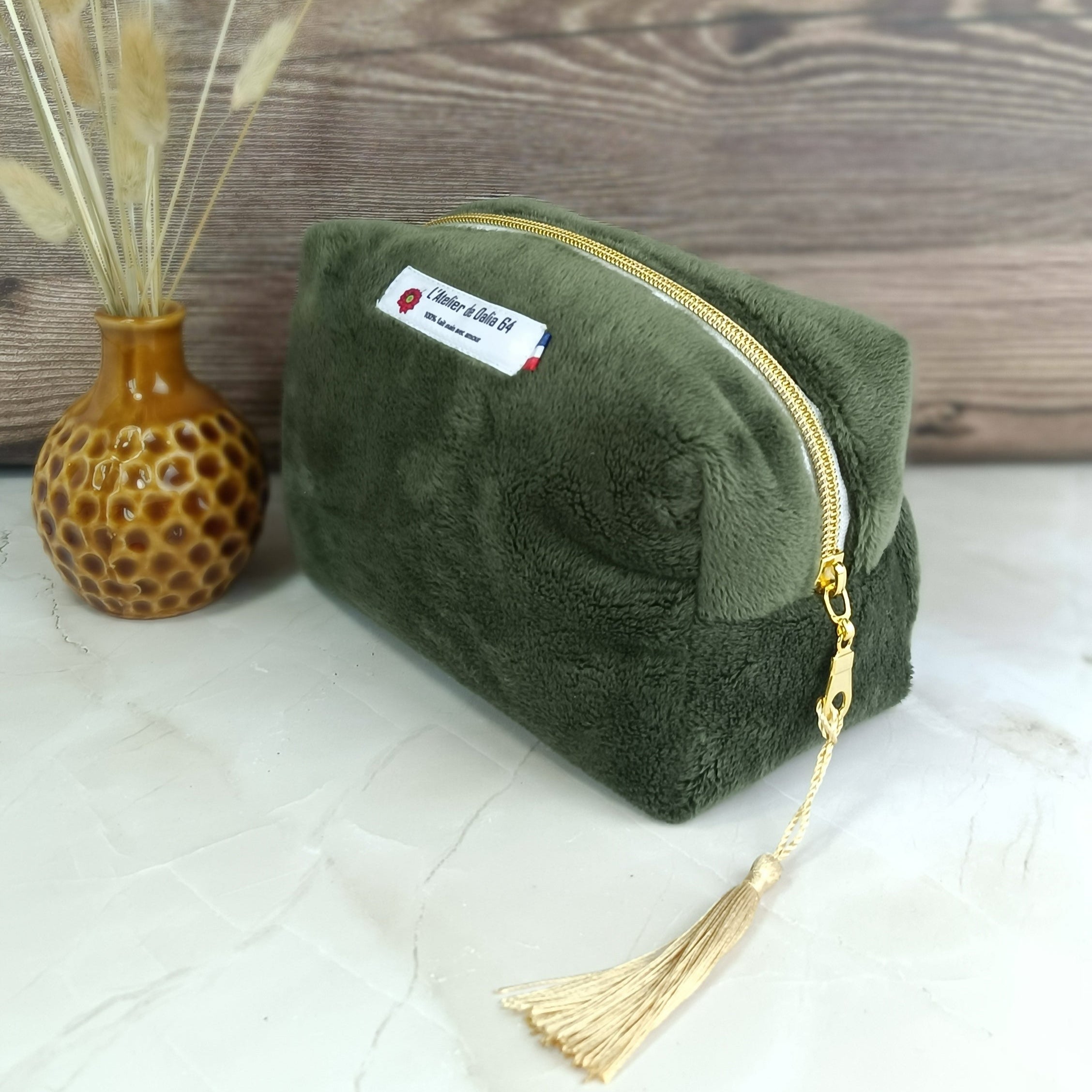 Trousse carrée minky mousse imprimé jopplin vert 3