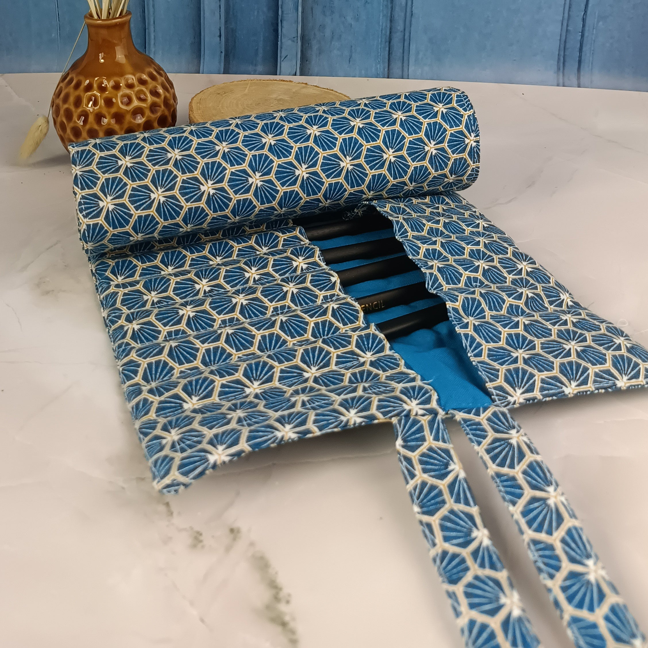 Trousse crayons ou feutres à rouler - Riad turquoise