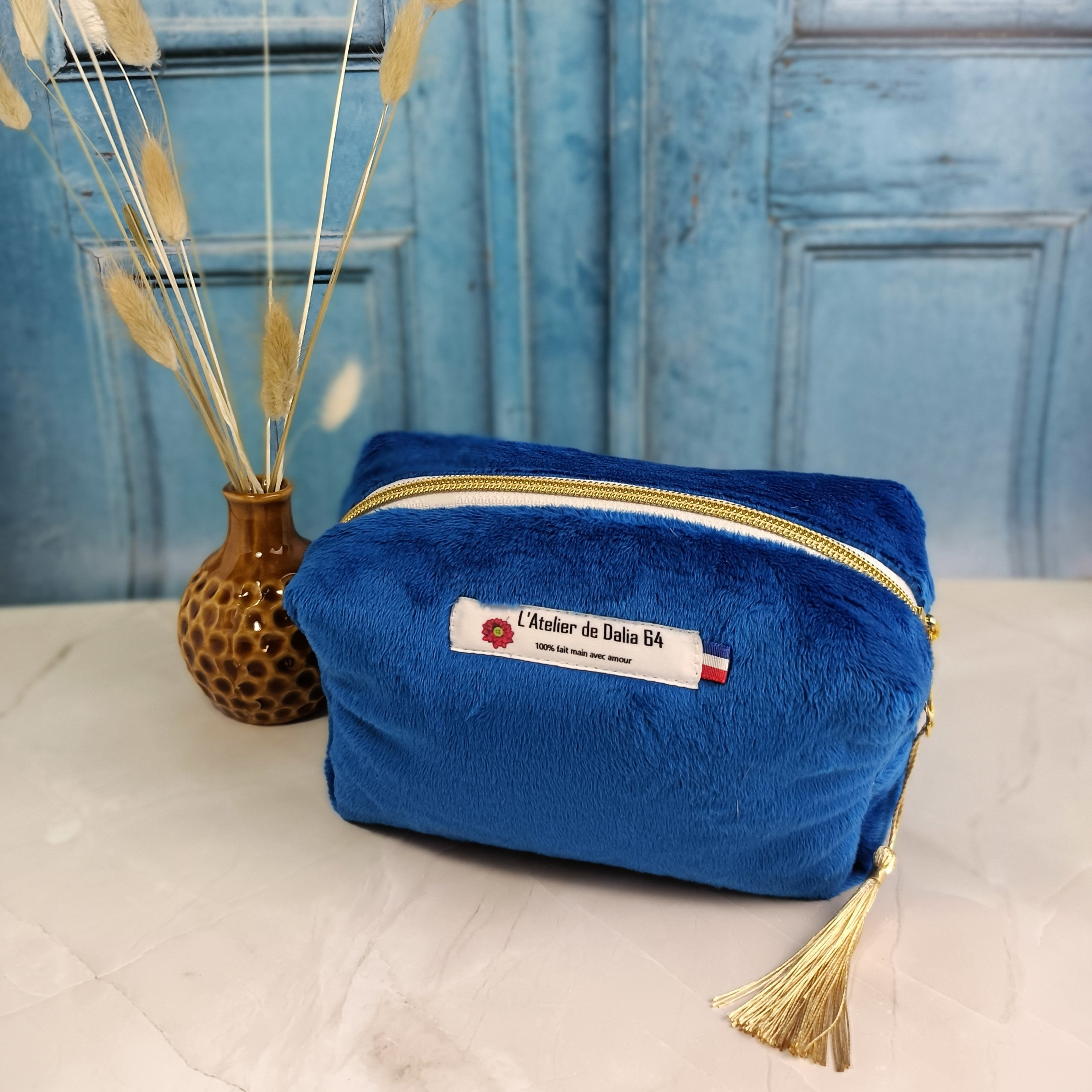 Trousse maquillage bleu roi imprimé riad bleu roi