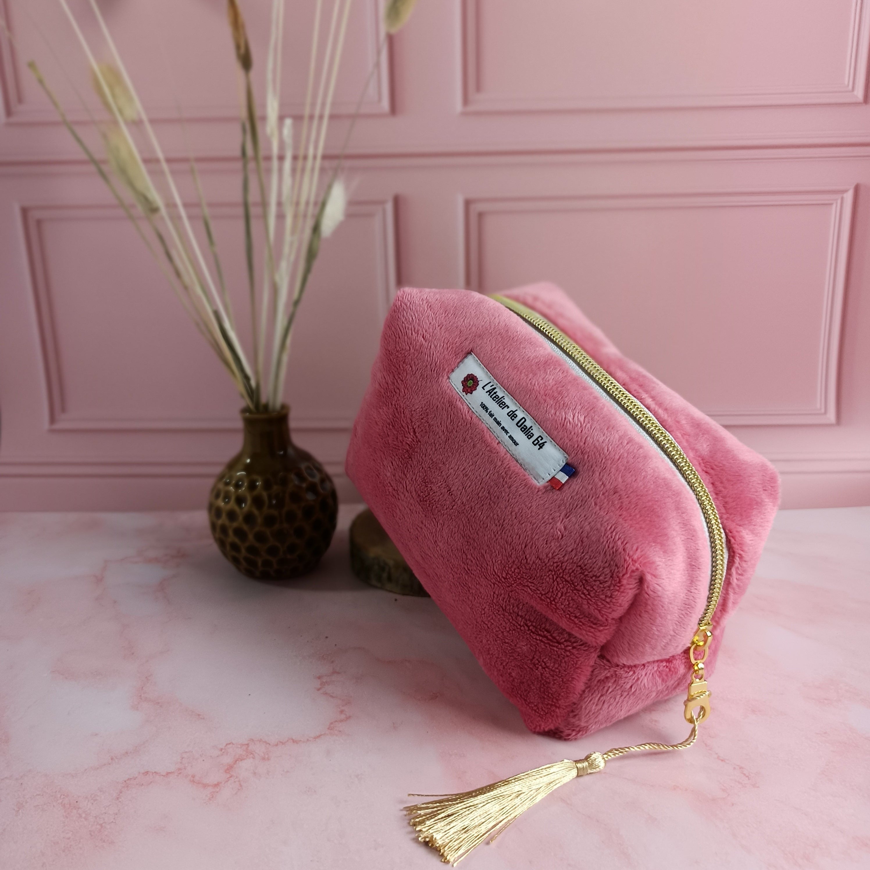 Trousse maquillage fraise imprimé riad rose