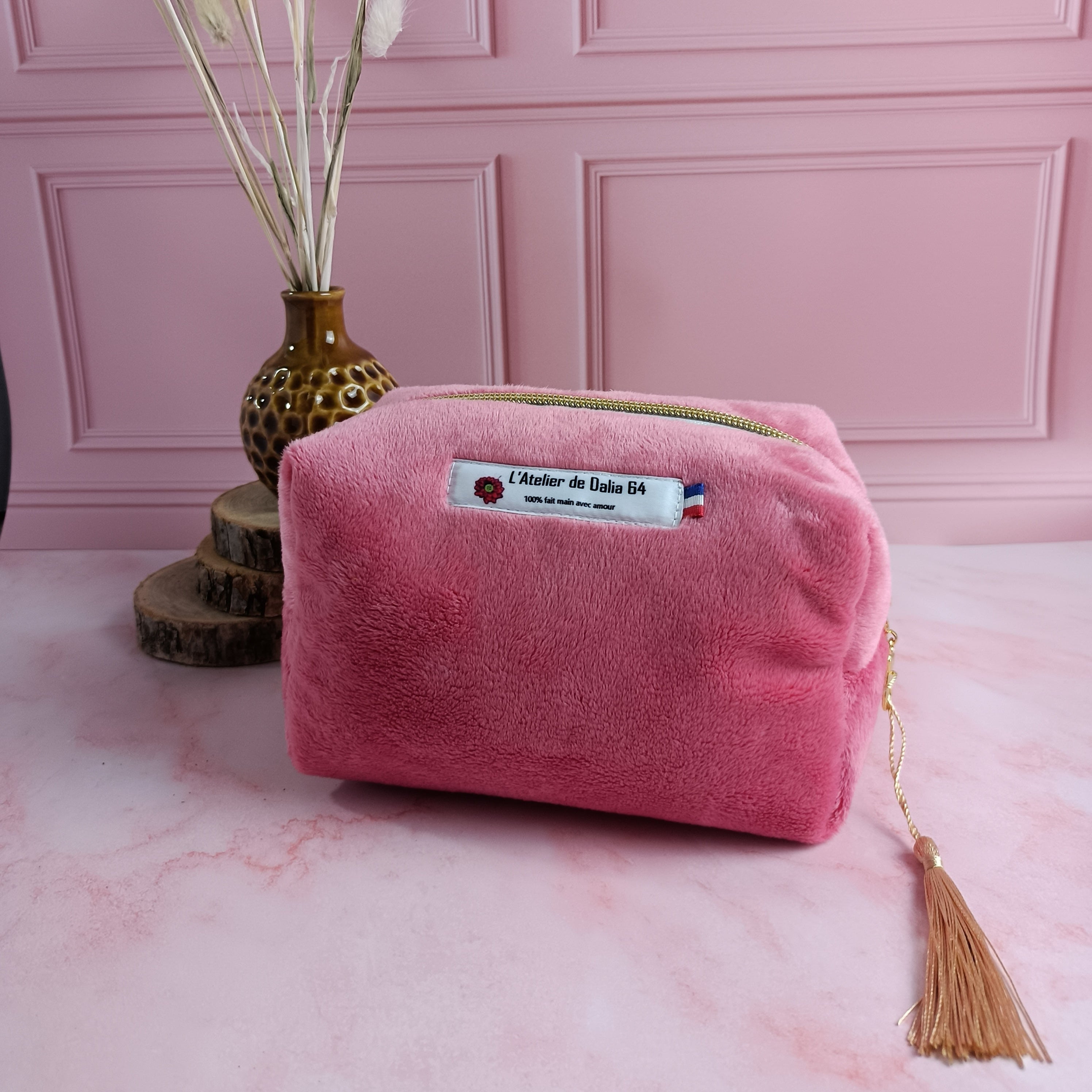 Trousse maquillage fraise imprimé riad rose