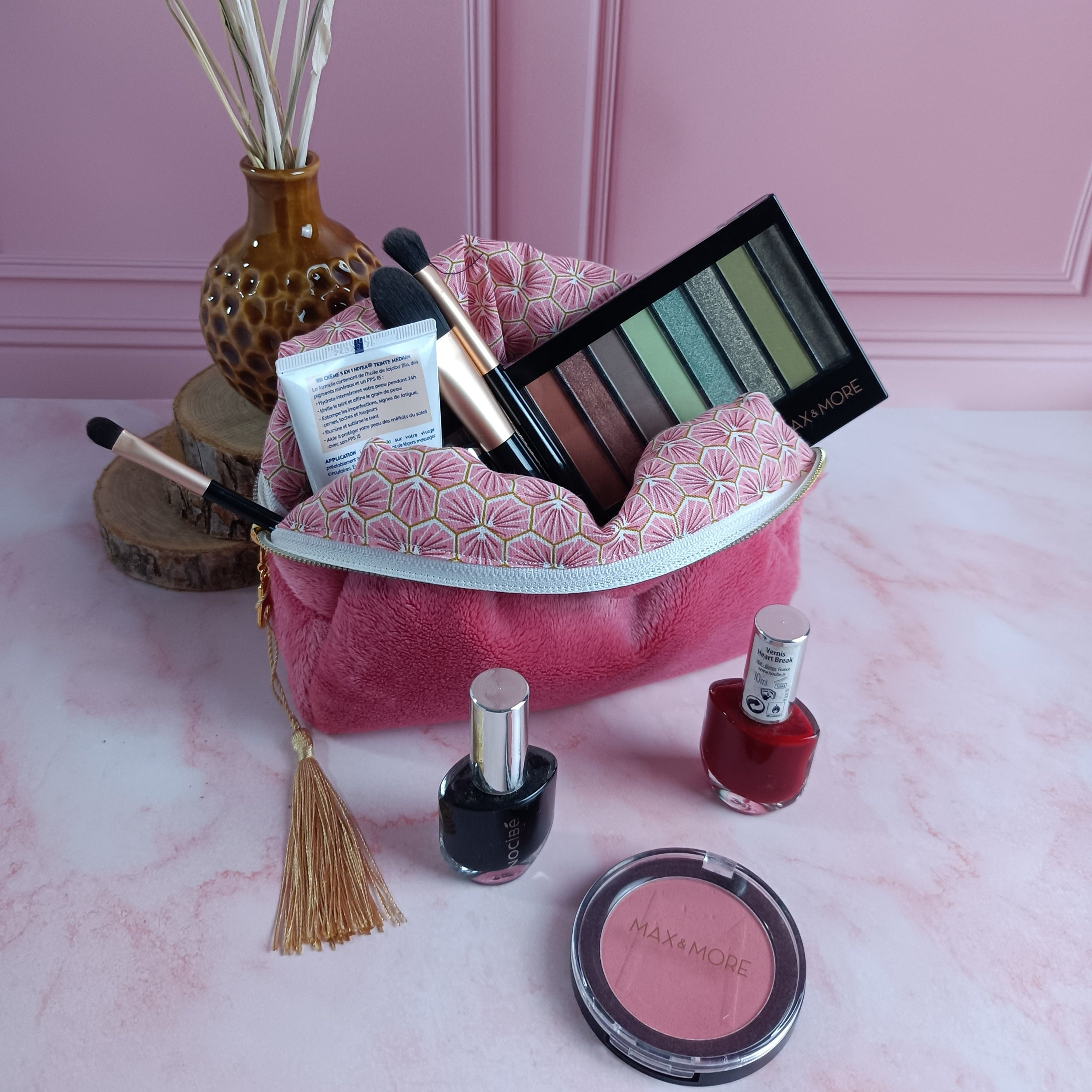 Trousse maquillage fraise imprimé riad rose