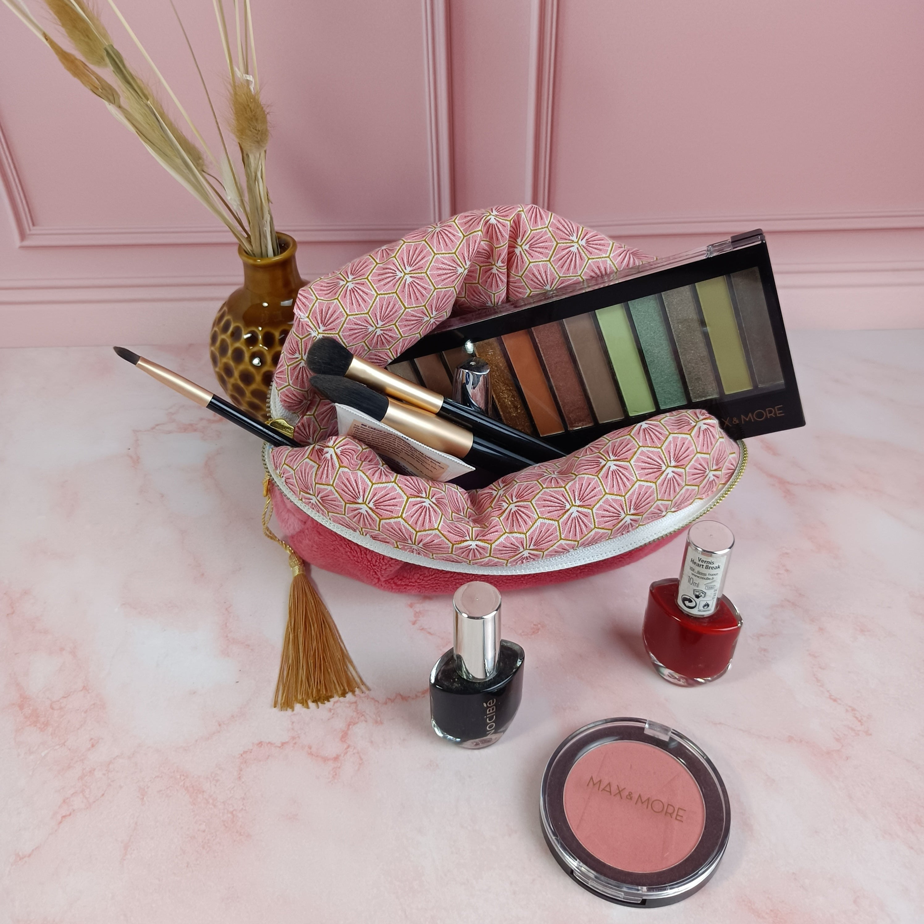 Trousse maquillage fraise imprimé riad rose