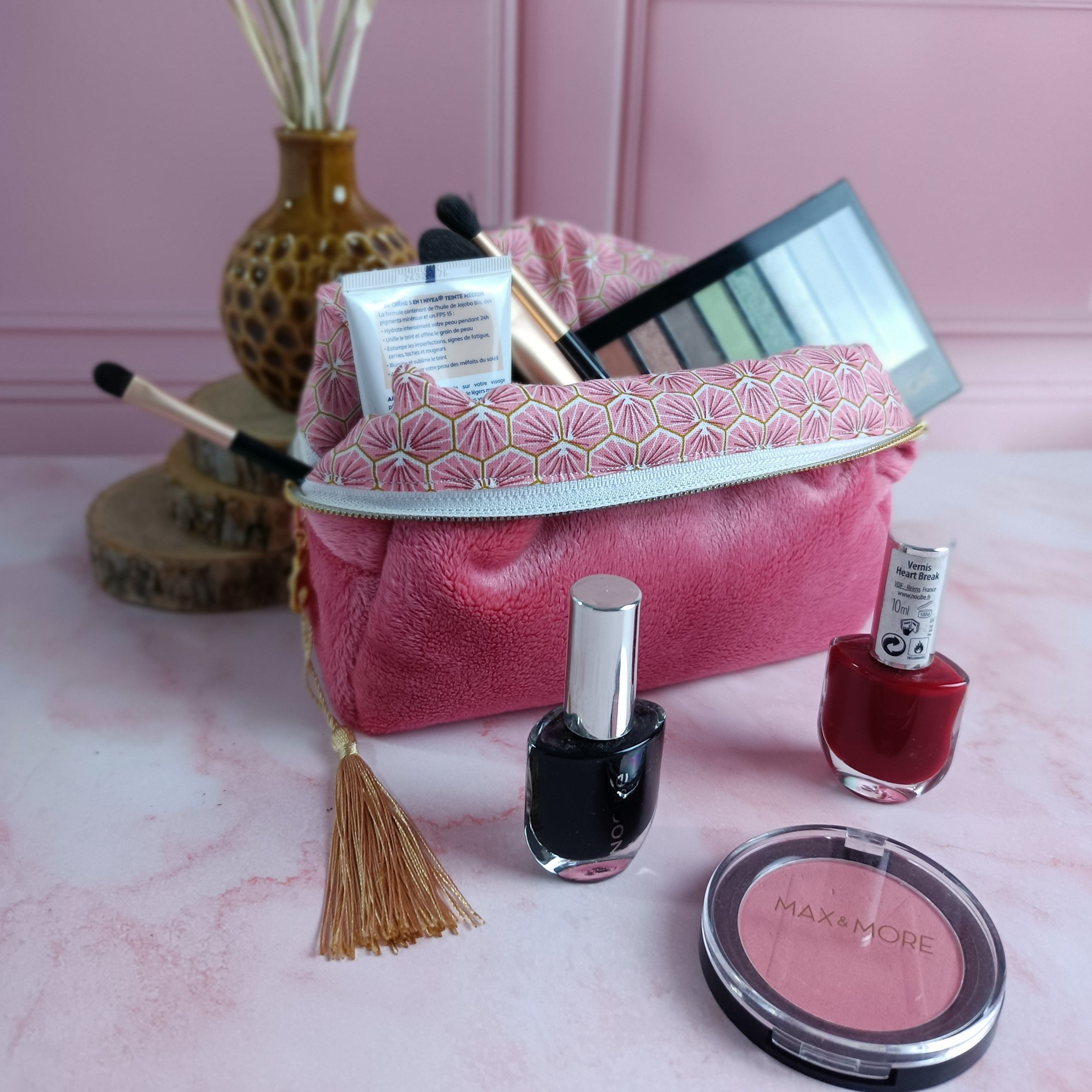 Trousse maquillage fraise imprimé riad rose