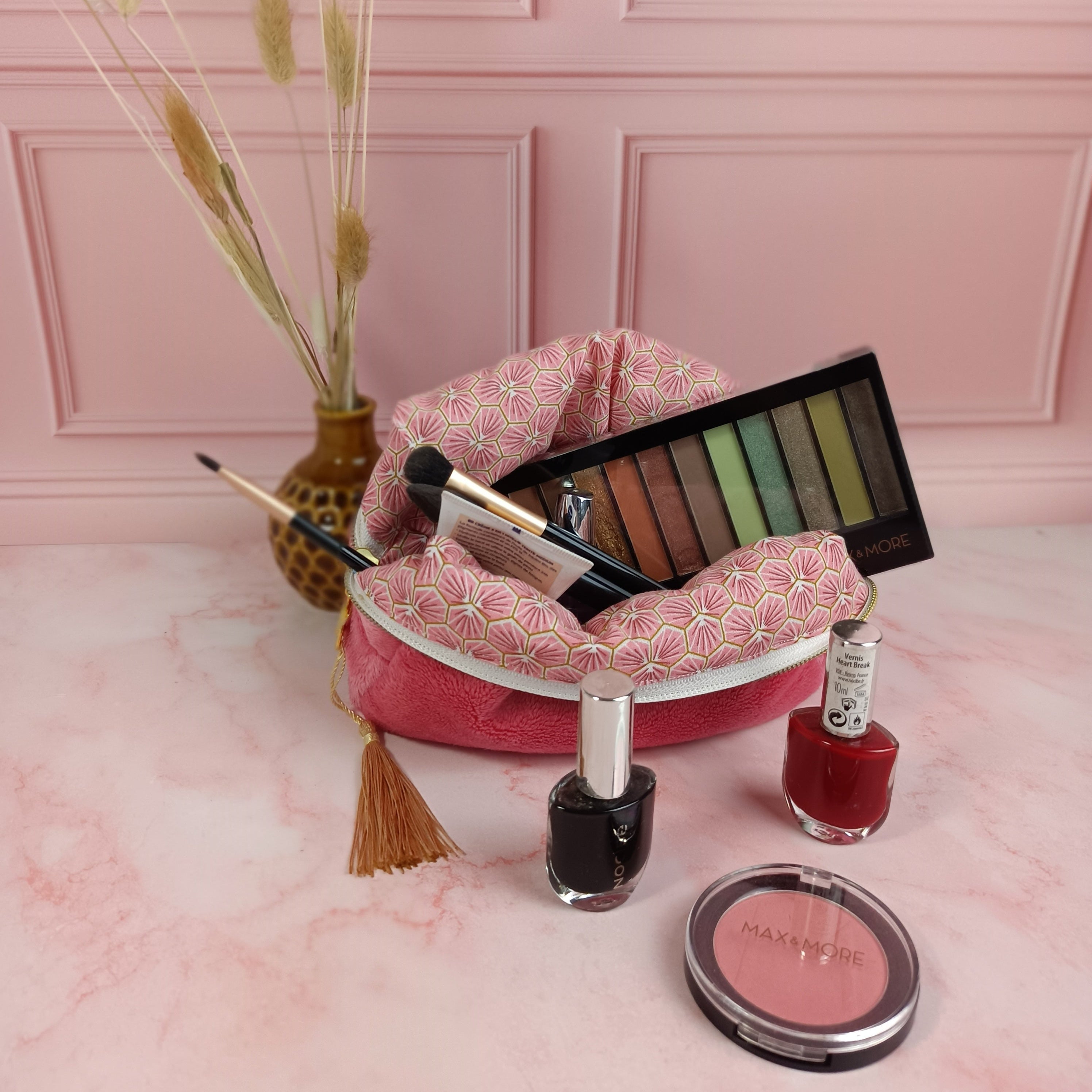 Trousse maquillage fraise imprimé riad rose
