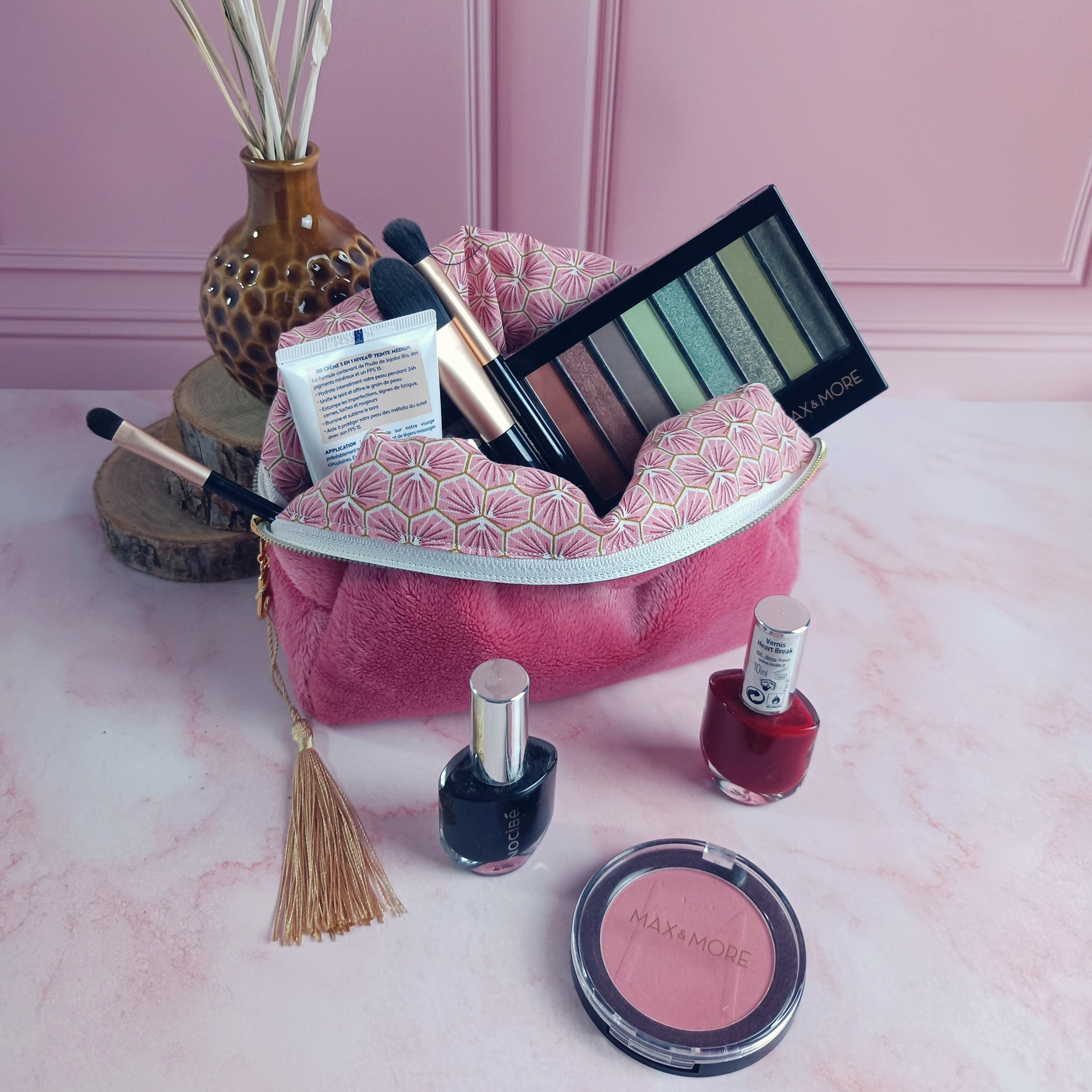 Trousse maquillage fraise imprimé riad rose