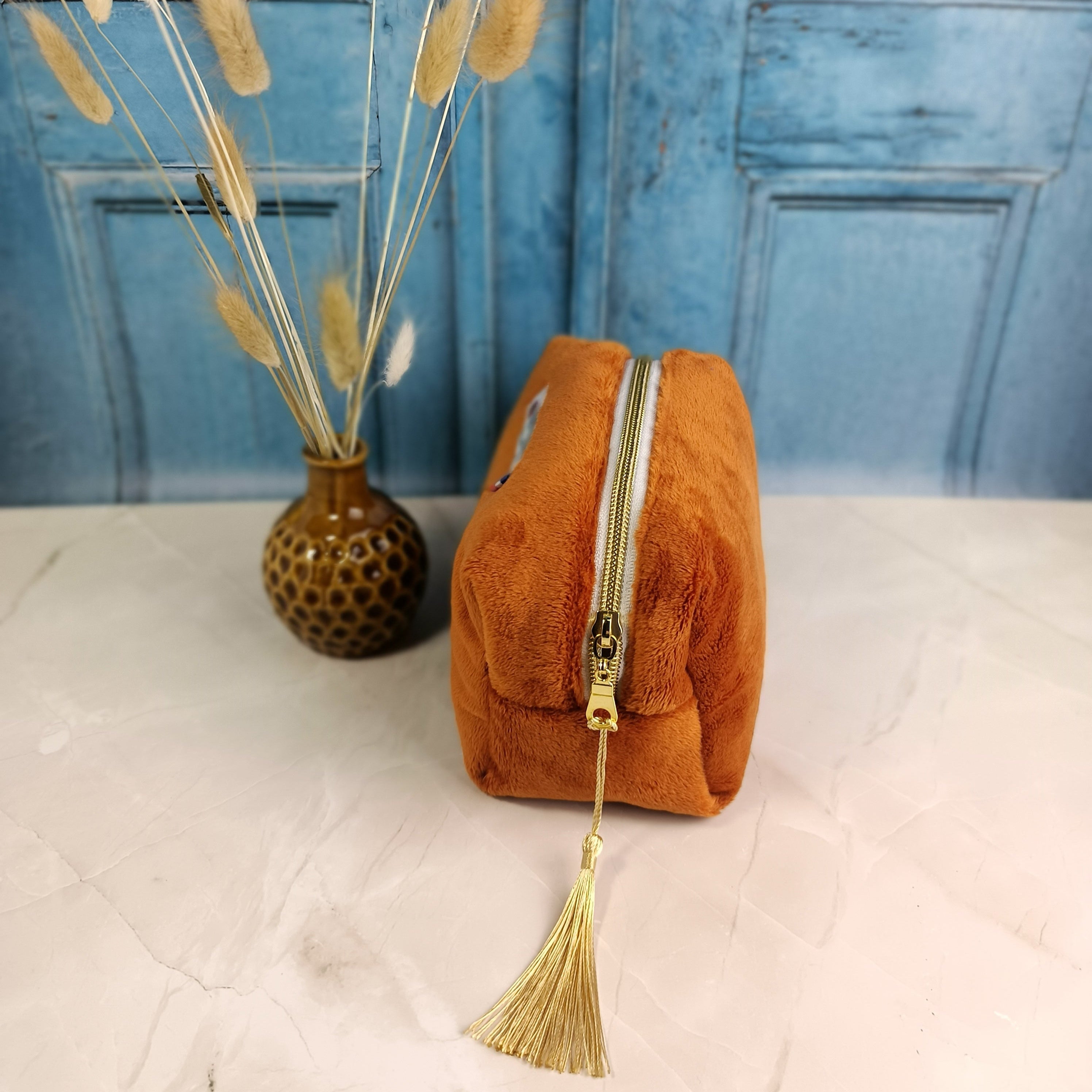 Trousse maquillage moka imprimé coquillage