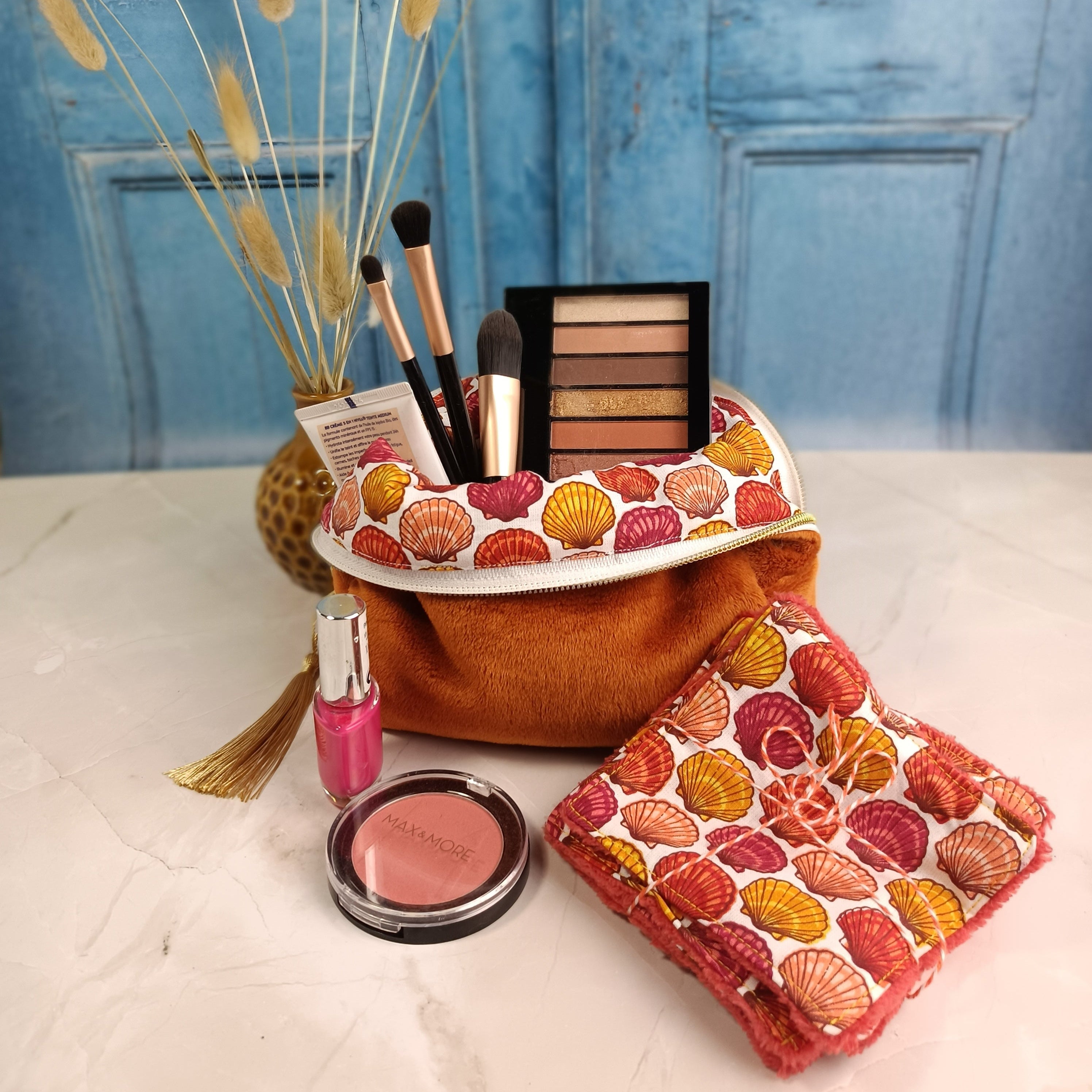 Trousse maquillage moka imprimé coquillage