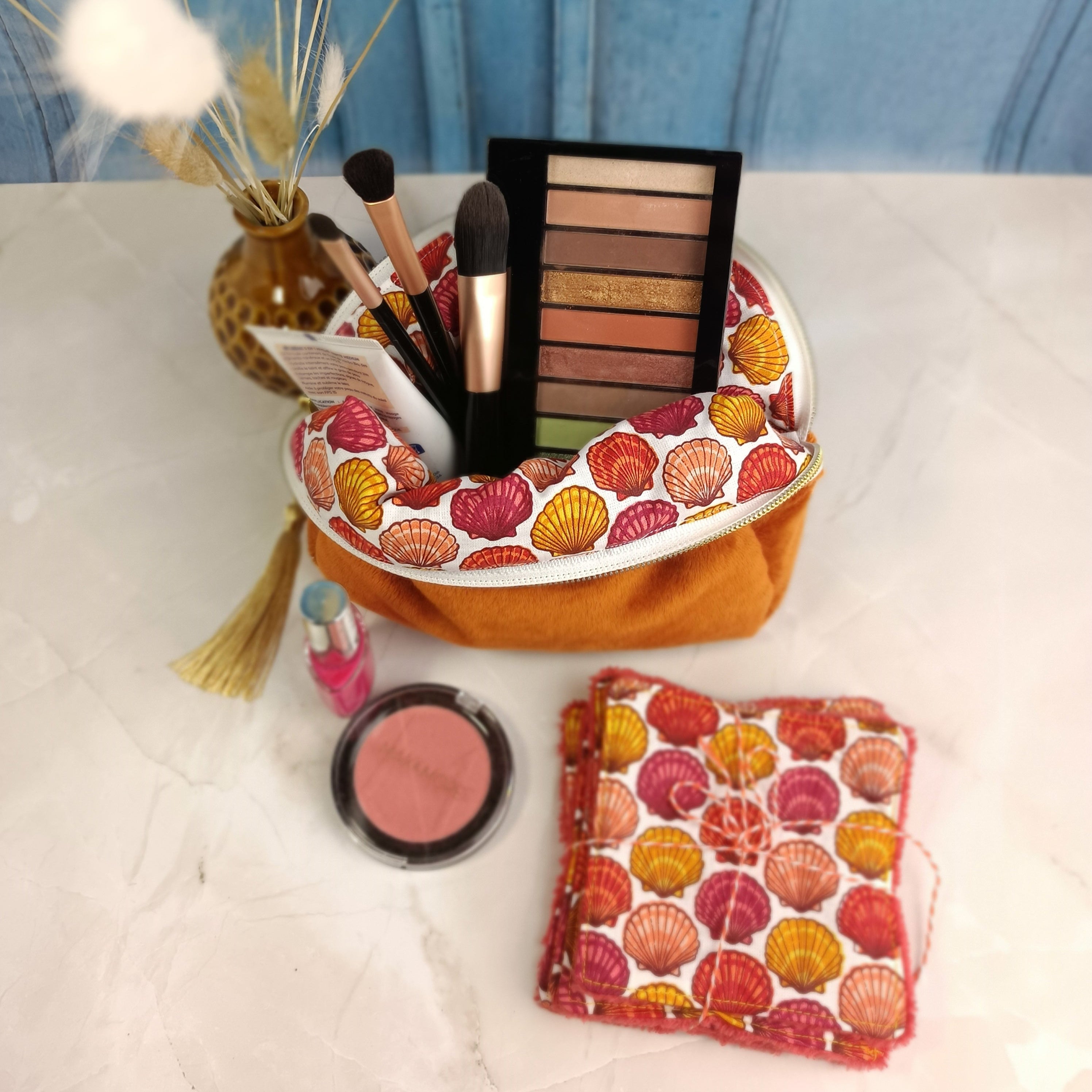 Trousse maquillage moka imprimé coquillage