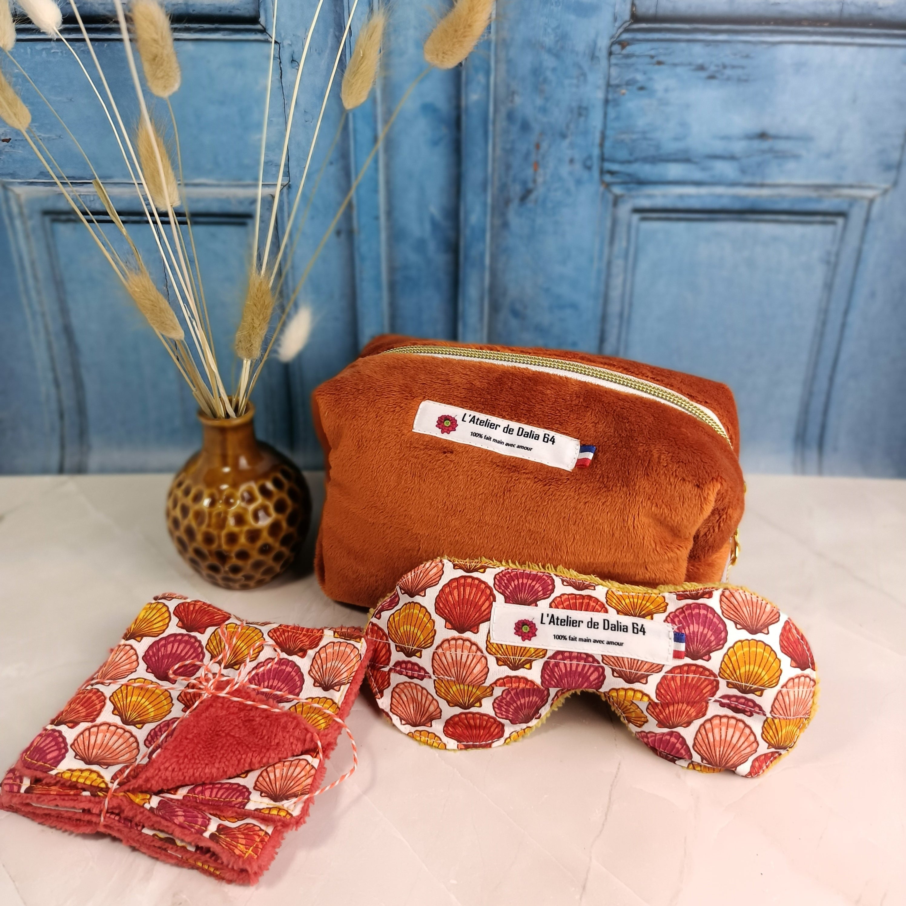 Trousse maquillage moka imprimé coquillage