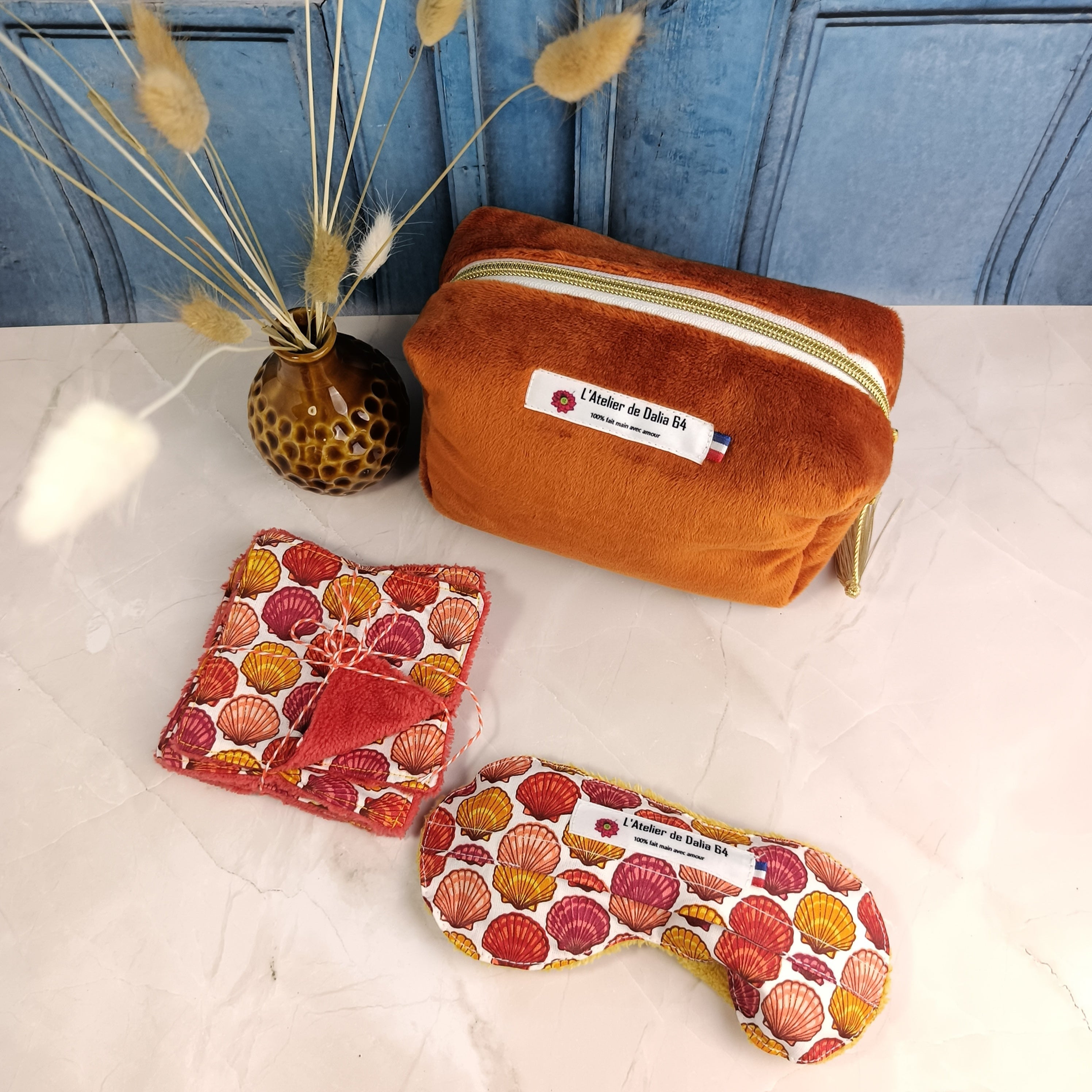 Trousse maquillage moka imprimé coquillage