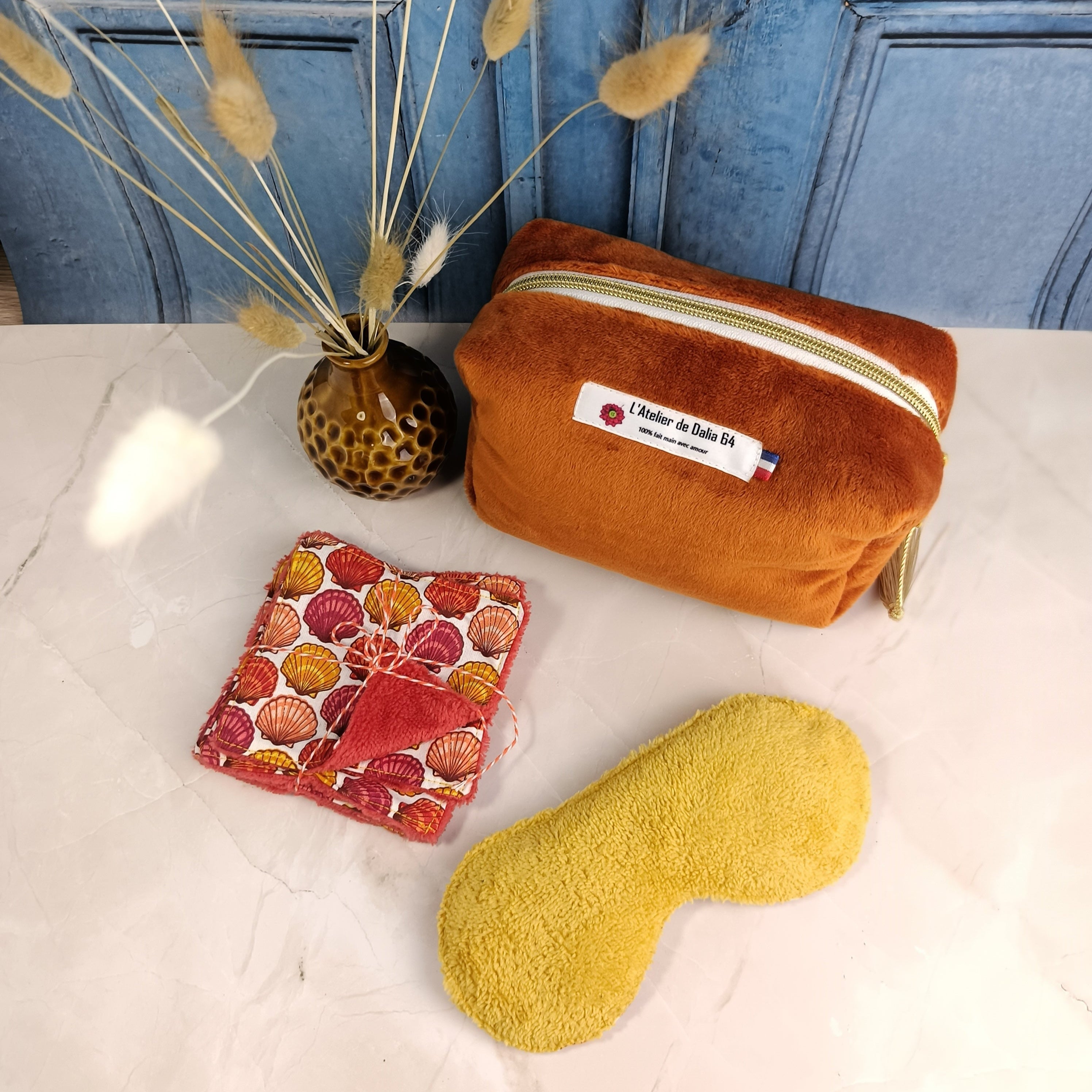 Trousse maquillage moka imprimé coquillage