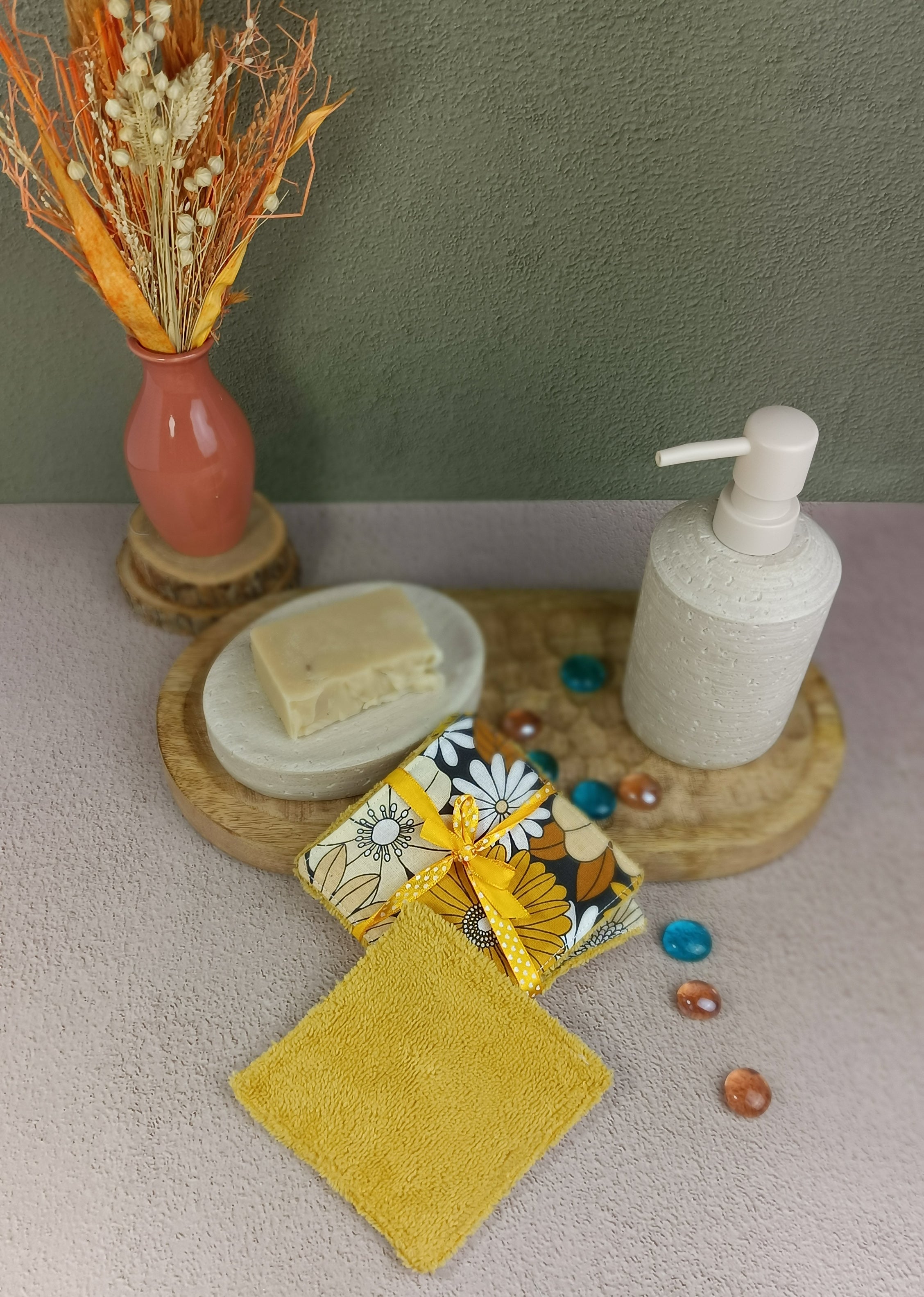 lingettes lavables en éponge bambou Ibiza jaune