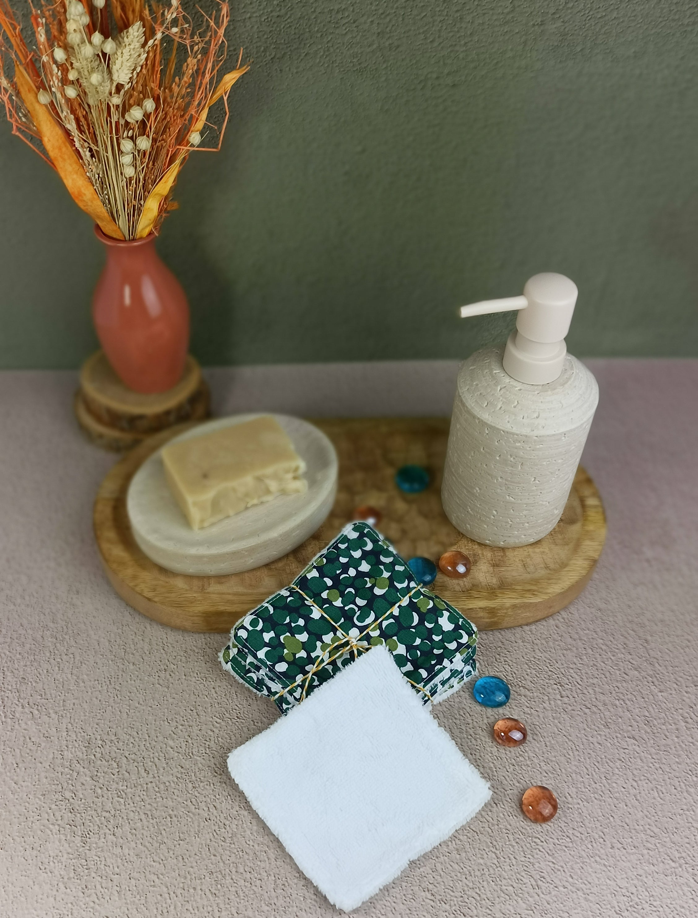 lingettes lavables en éponge bambou camouflage vert