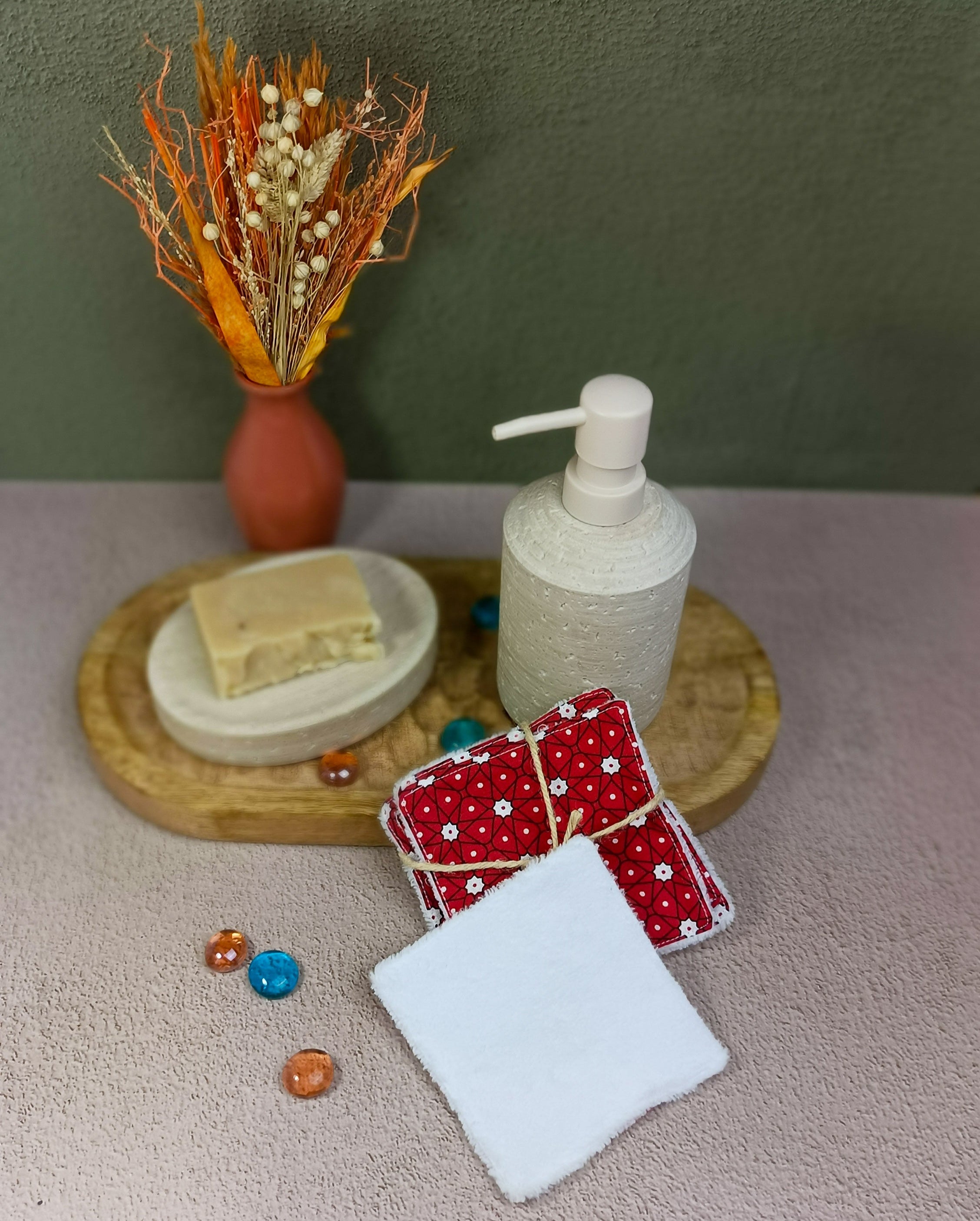 lingettes lavables en éponge bambou ceramik rouge