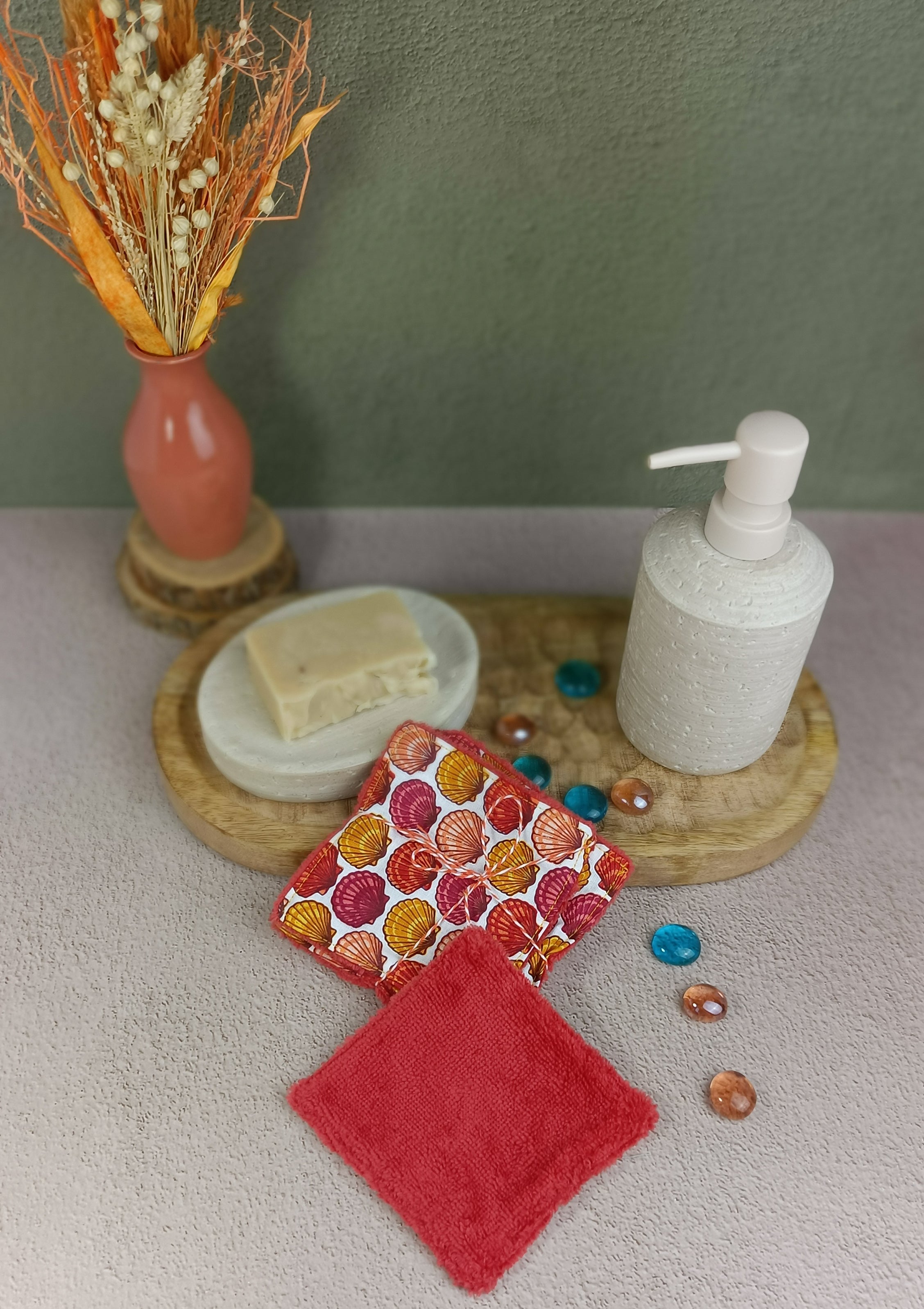 lingettes lavables en éponge bambou coquillae orange