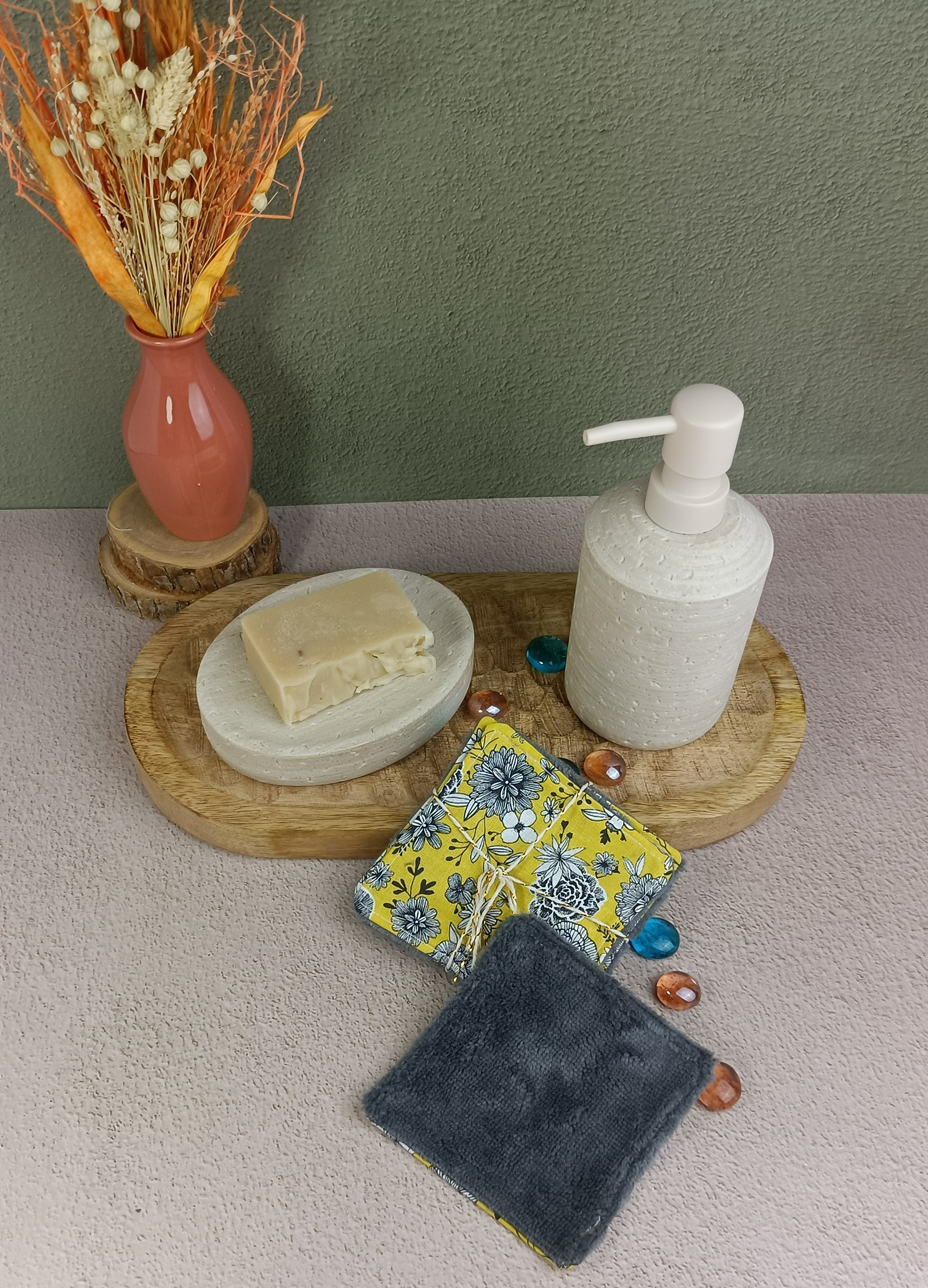 lingettes lavables en éponge bambou fleurigraphie jaune