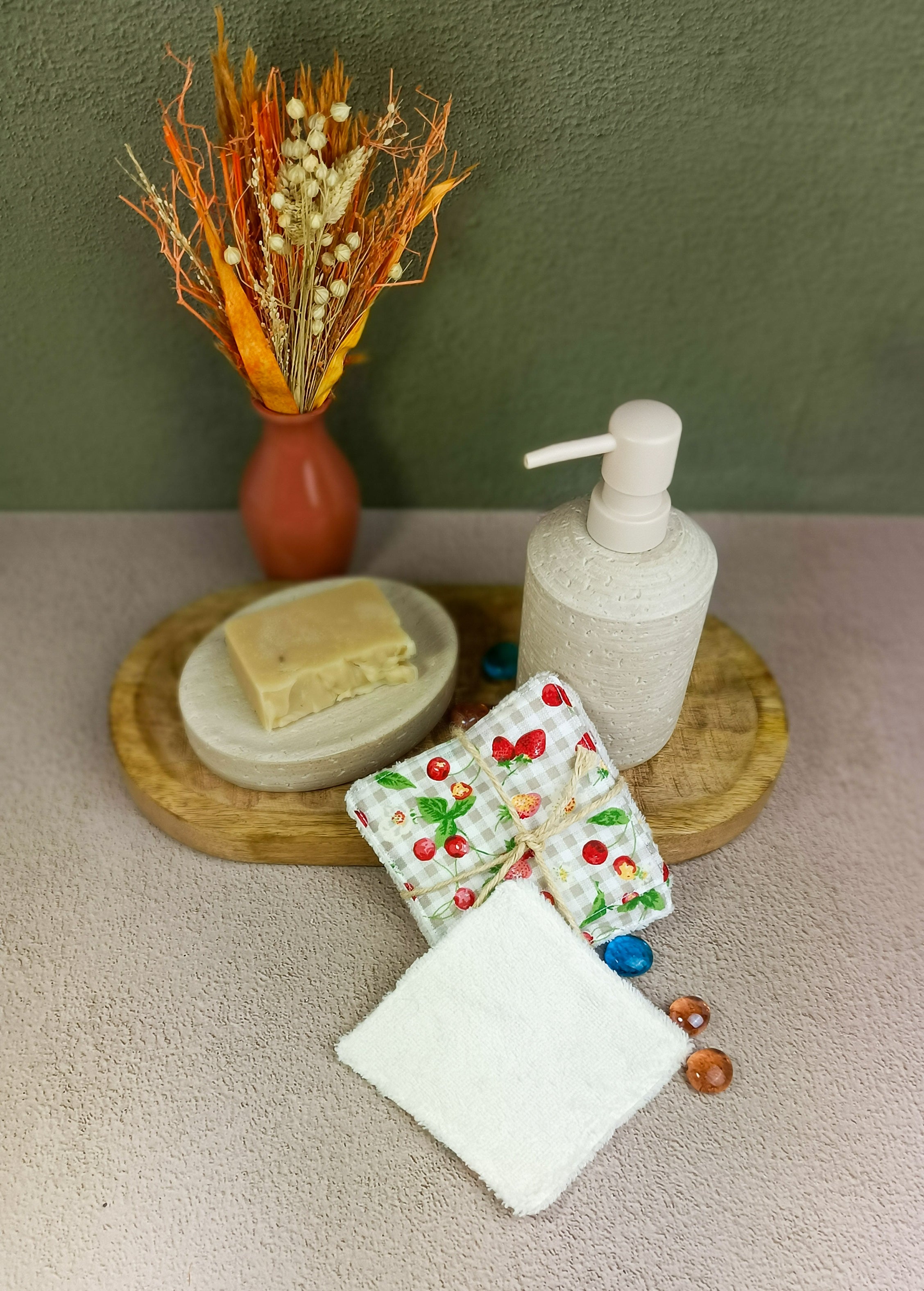 lingettes lavables en éponge bambou fraise & cerise