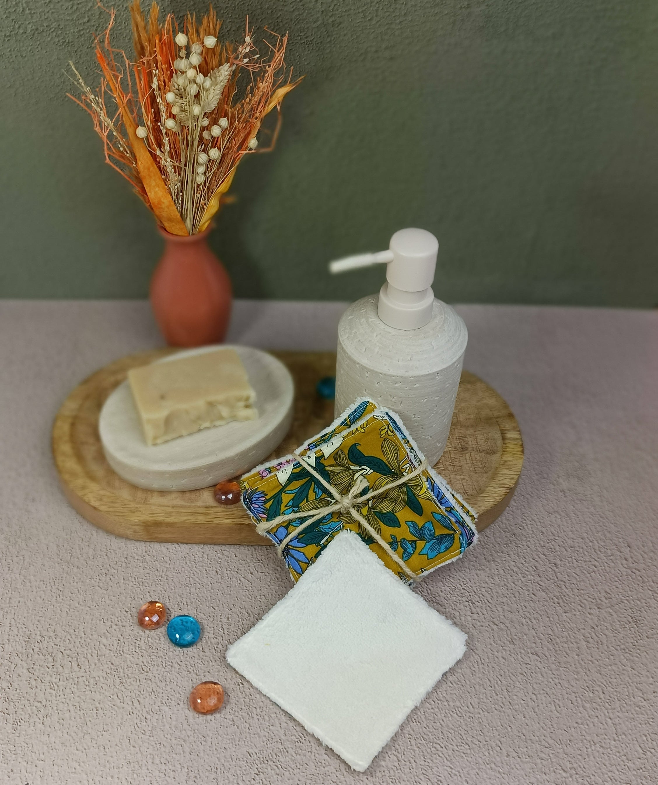 lingettes lavables en éponge bambou glycine jaune