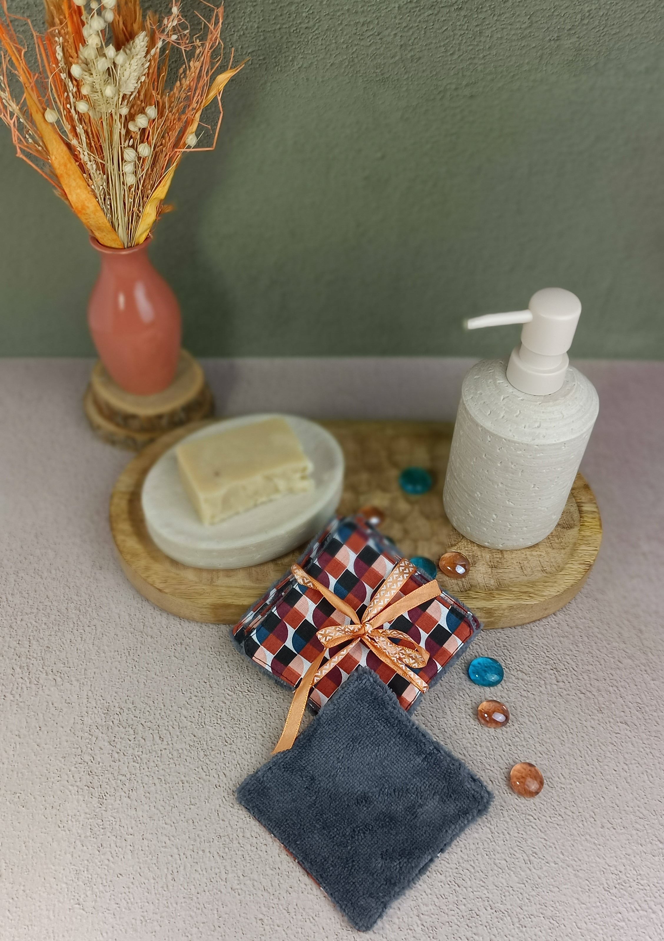 lingettes lavables en éponge bambou jopplin terra
