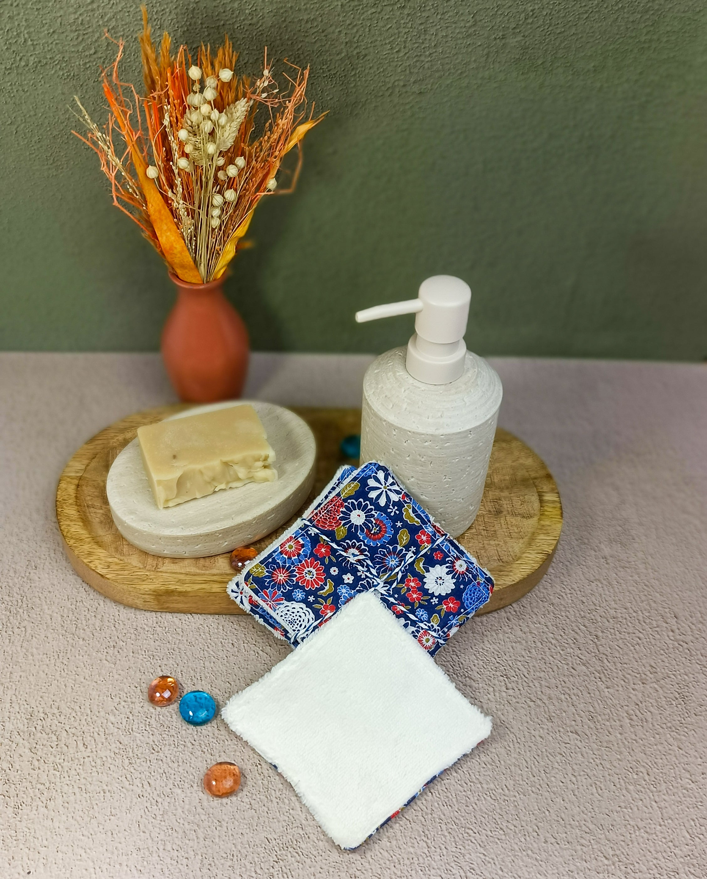 lingettes lavables en éponge bambou misaki bleu