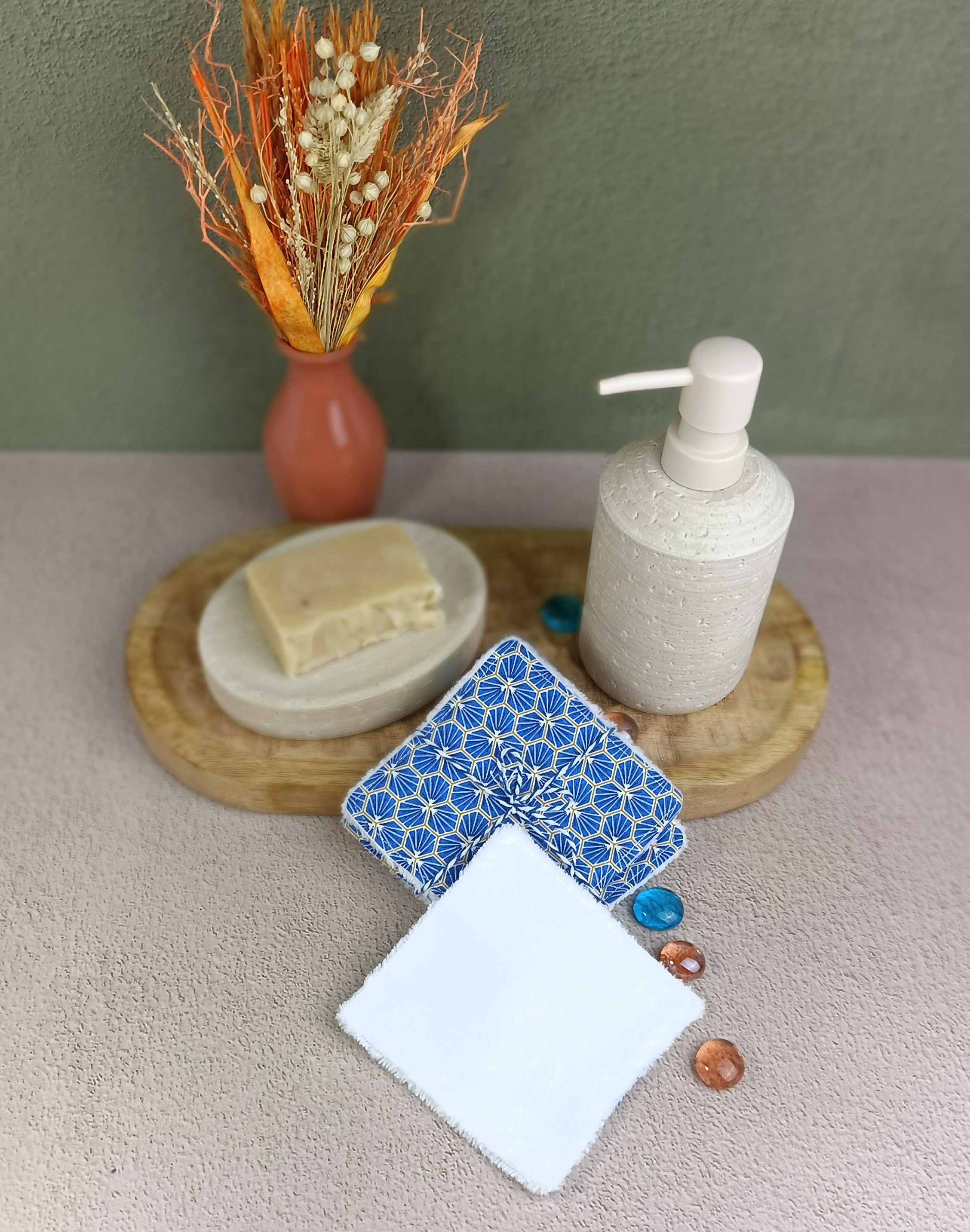 lingettes lavables en éponge bambou riad bleu roi