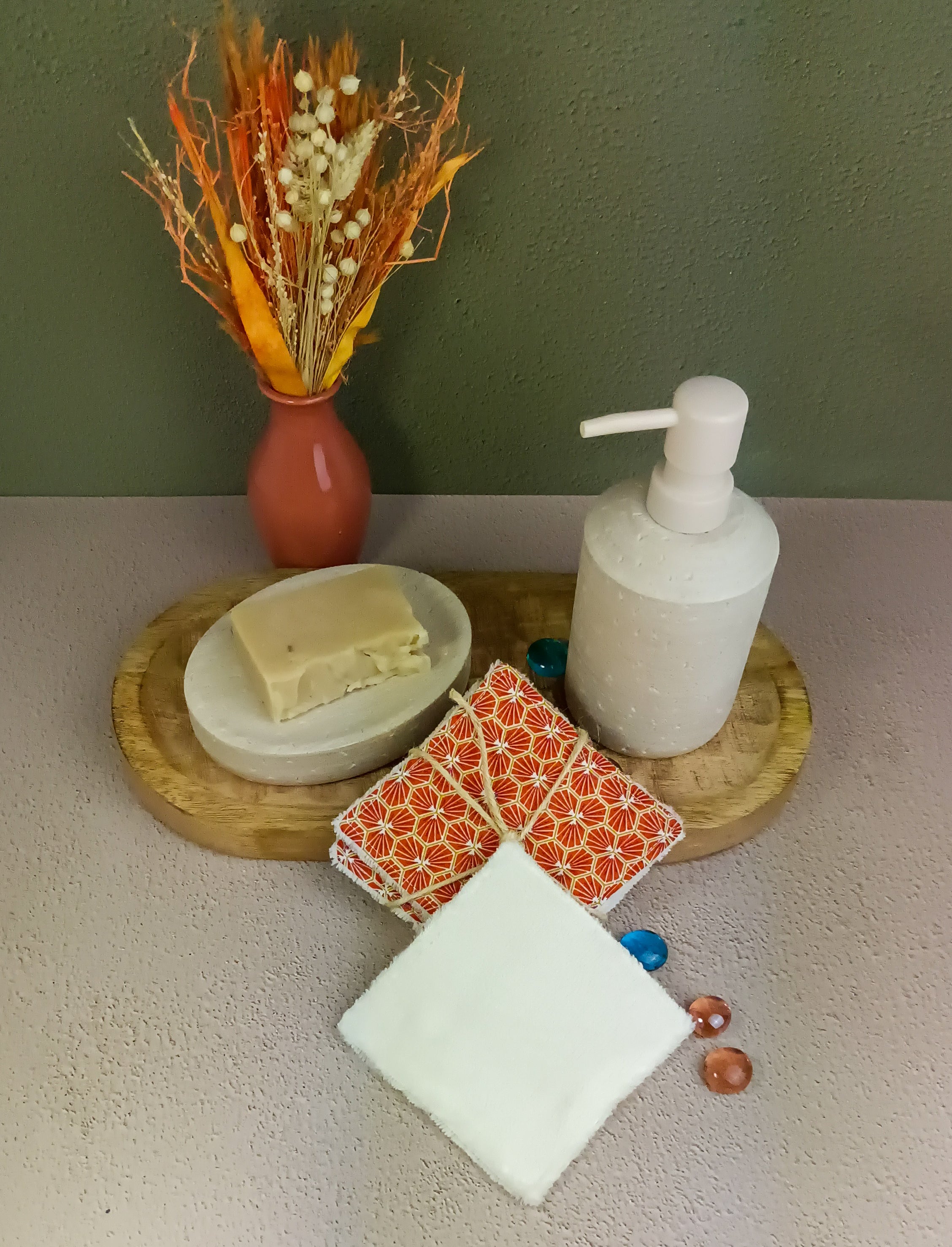 lingettes lavables en éponge bambou riad orange