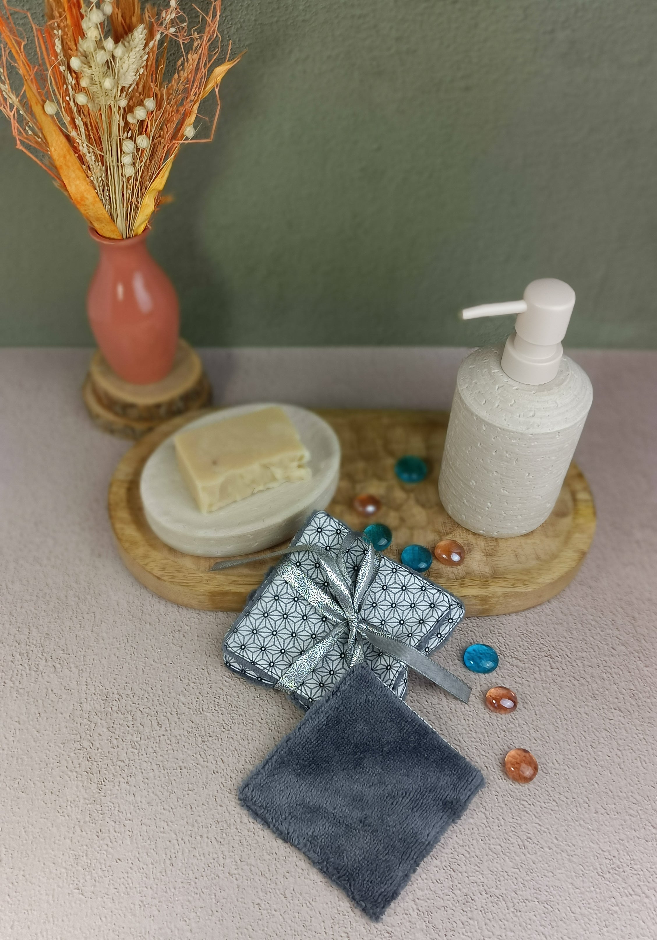 lingettes lavables en éponge bambou saki gris