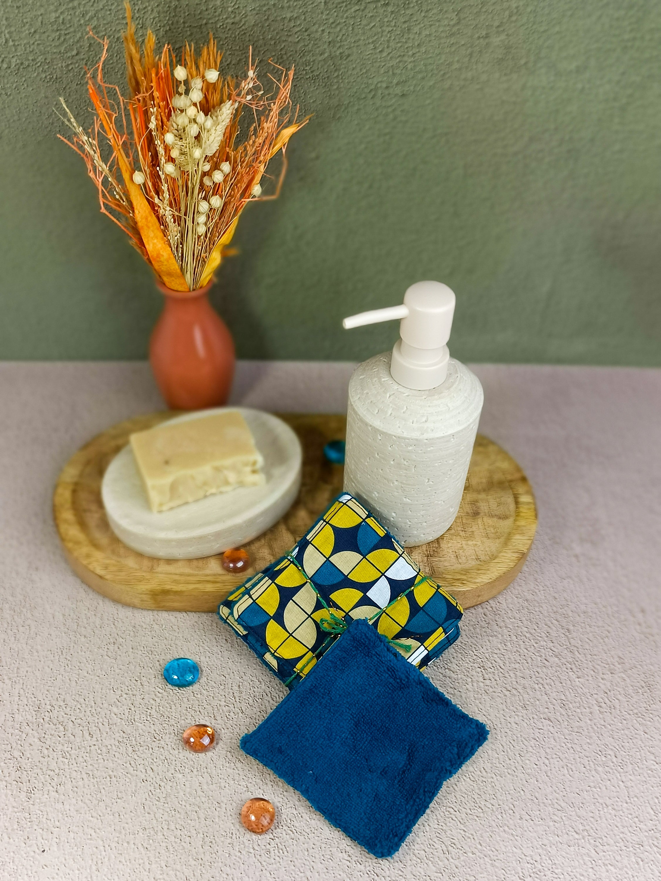 lingettes lavables en éponge bambou twist jaune