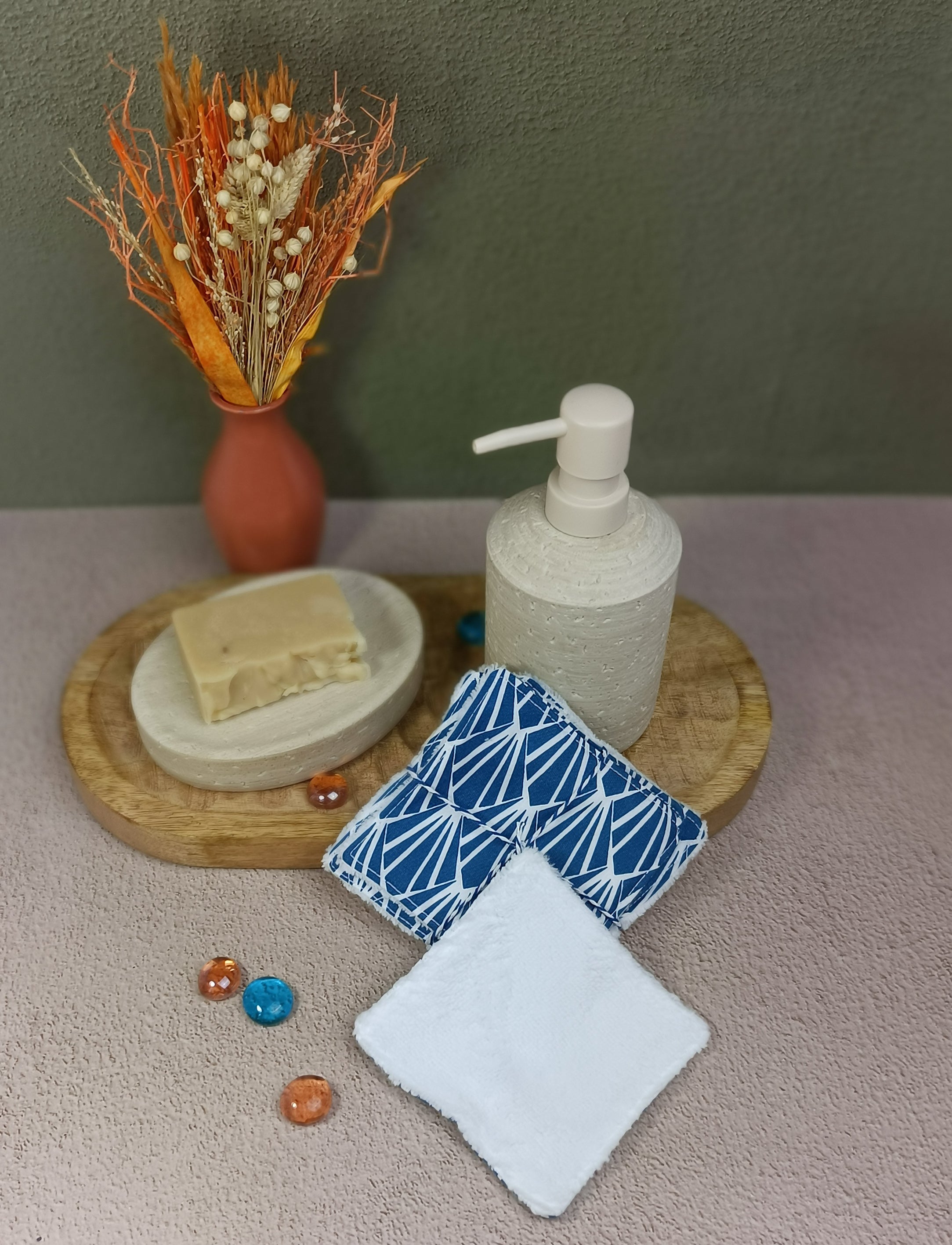 lingettes lavables en éponge geometrik bleu