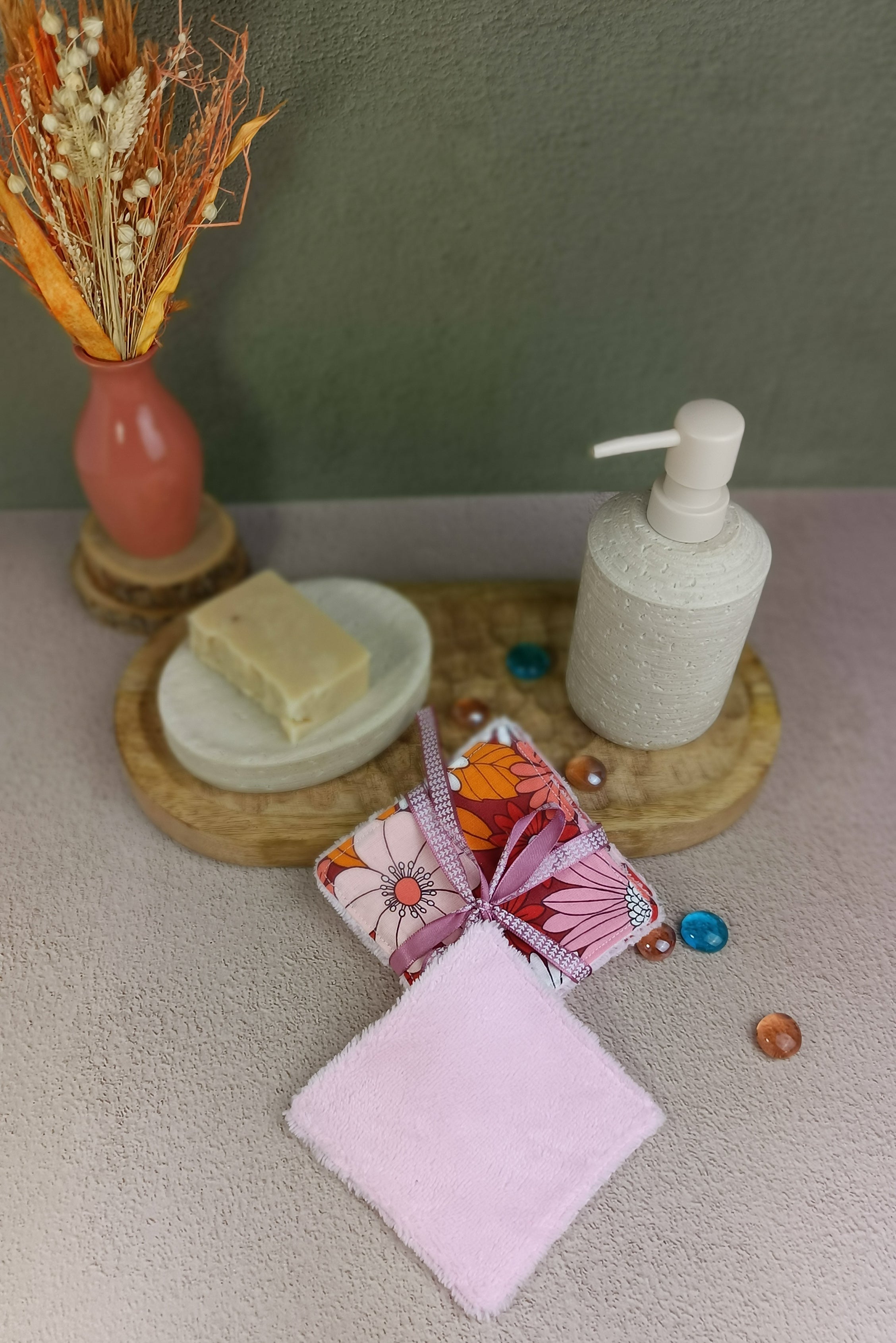 lingettes lavables en éproseonge bambou Ibiza rose