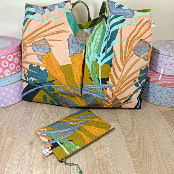 Sac grand cabas panier et sa pochette assorti - grand modèle - Françoise