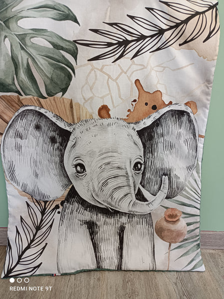 Couverture bébé - Panneau éléphant savane africaine - idée cadeau naissance