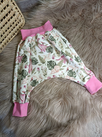 Sarouel pantalon bébé  - Dinosaure rose