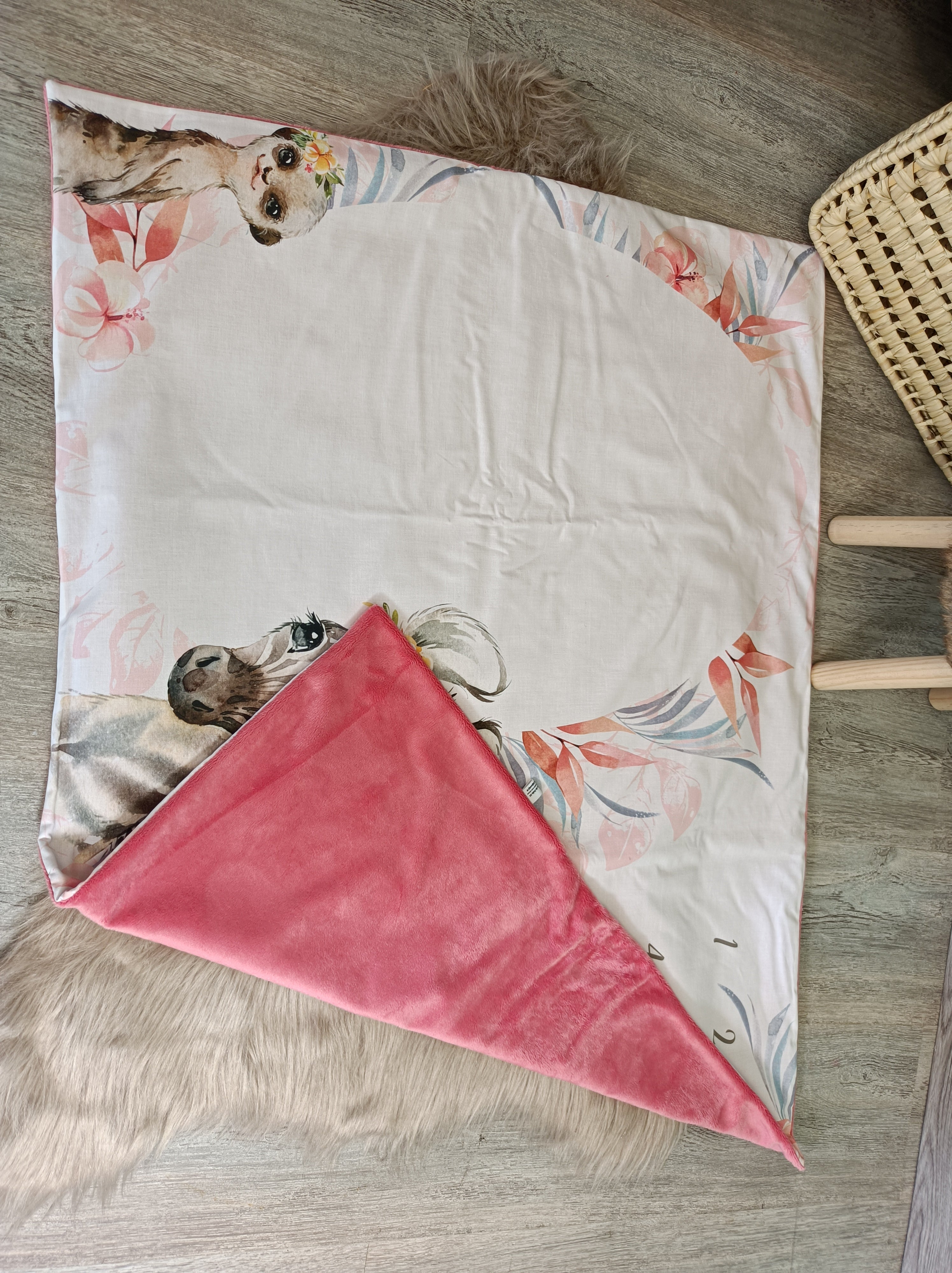 Couverture tapis étape bébé - Collection Tropicale - rose - cadeau naissance