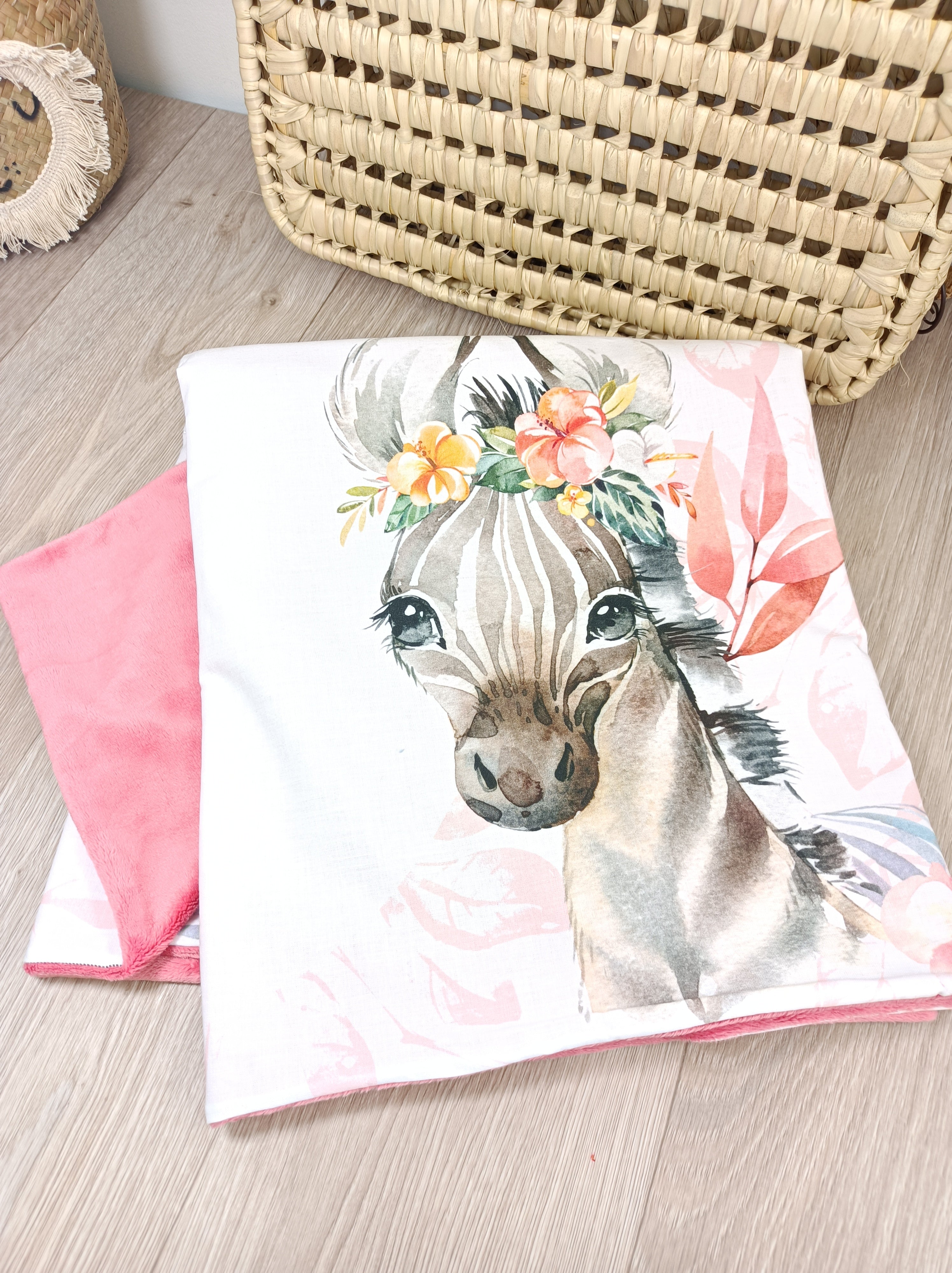 Couverture tapis étape bébé - Collection Tropicale - rose - cadeau naissance
