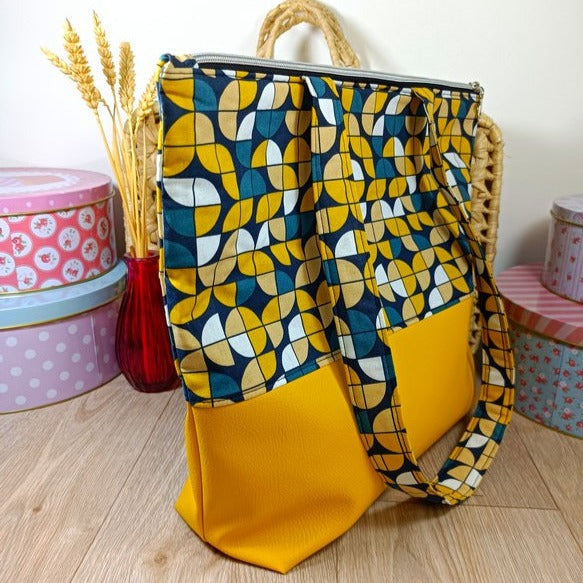 Sac cabas simili et tissu - Twist jaune